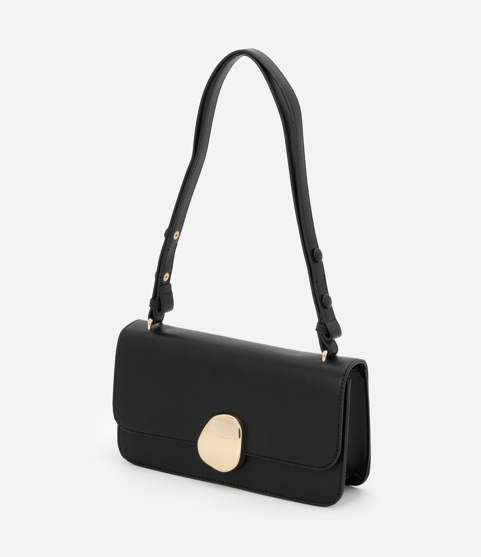 Bolsa Shoulder Média com Tampa e Detalhe Metalizado Preto 7
