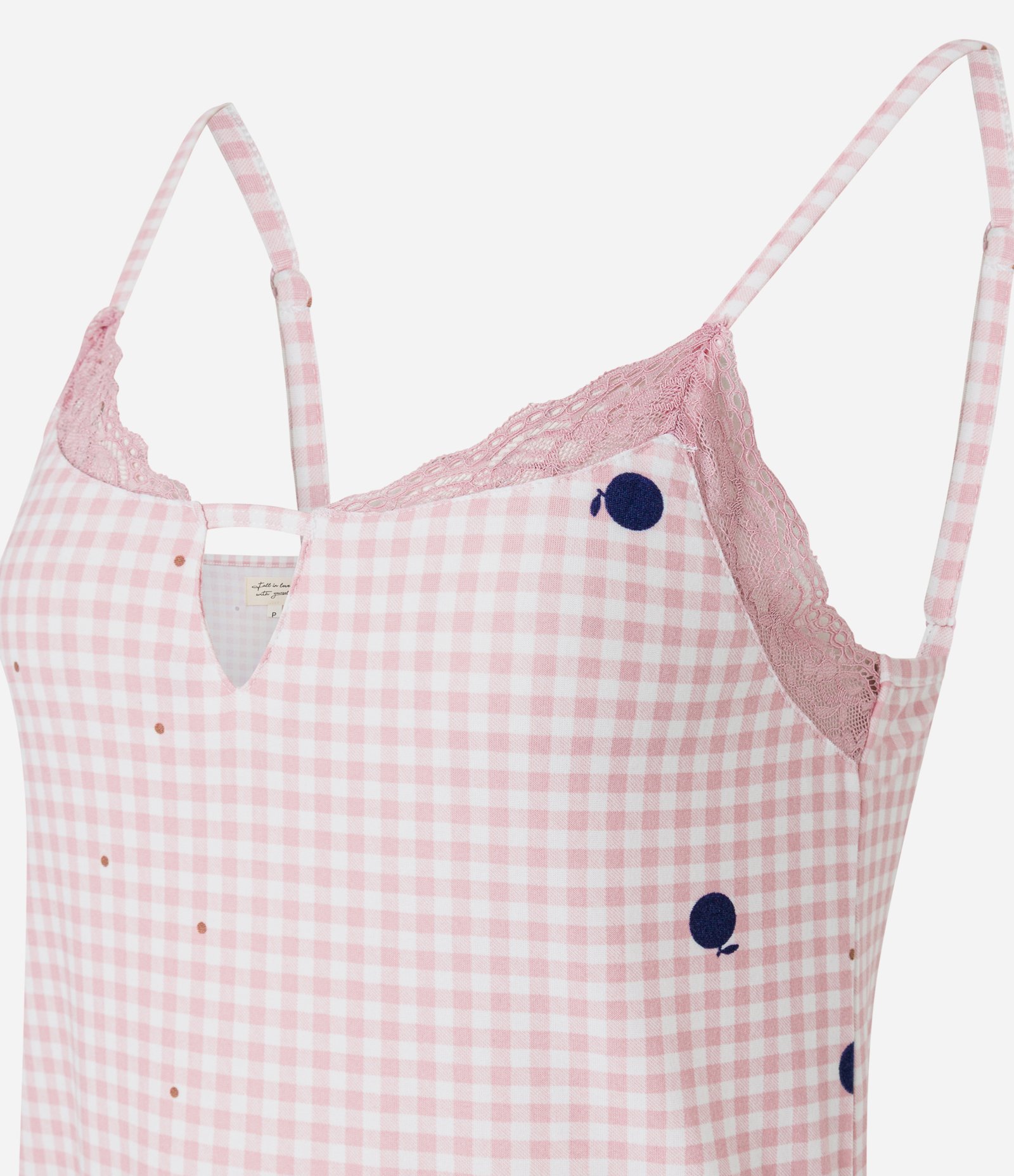 Pijama Short Doll em Peach Touch Xadrez Vichy com Rendinha Rosa 4