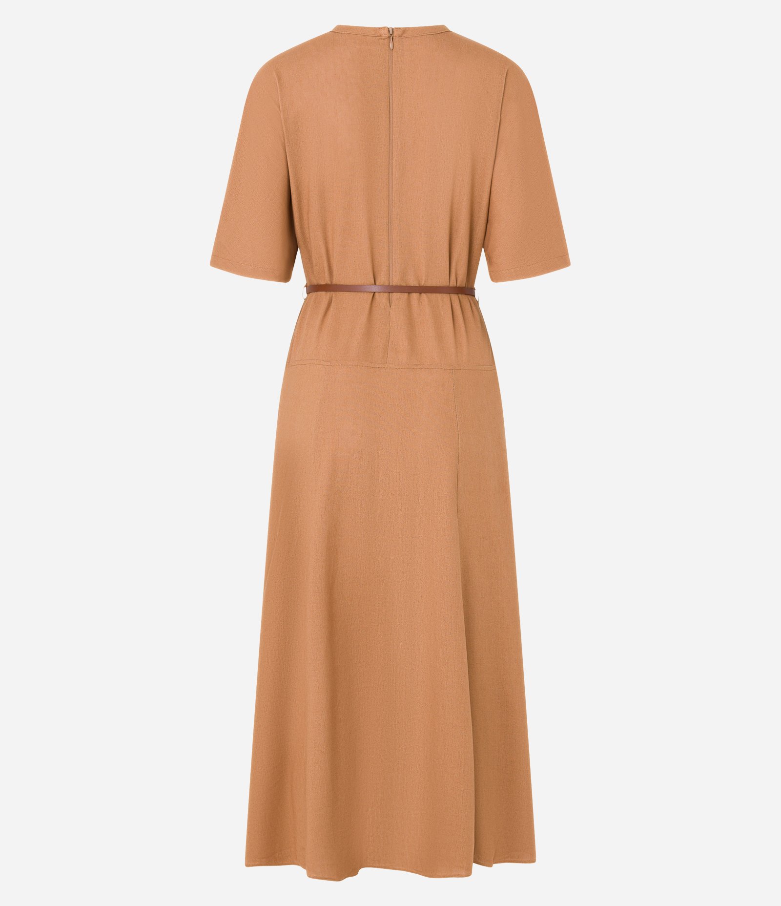 Vestido Longo em Viscolinho com Cinto Fino de Fivela Martelada Caramelo 6