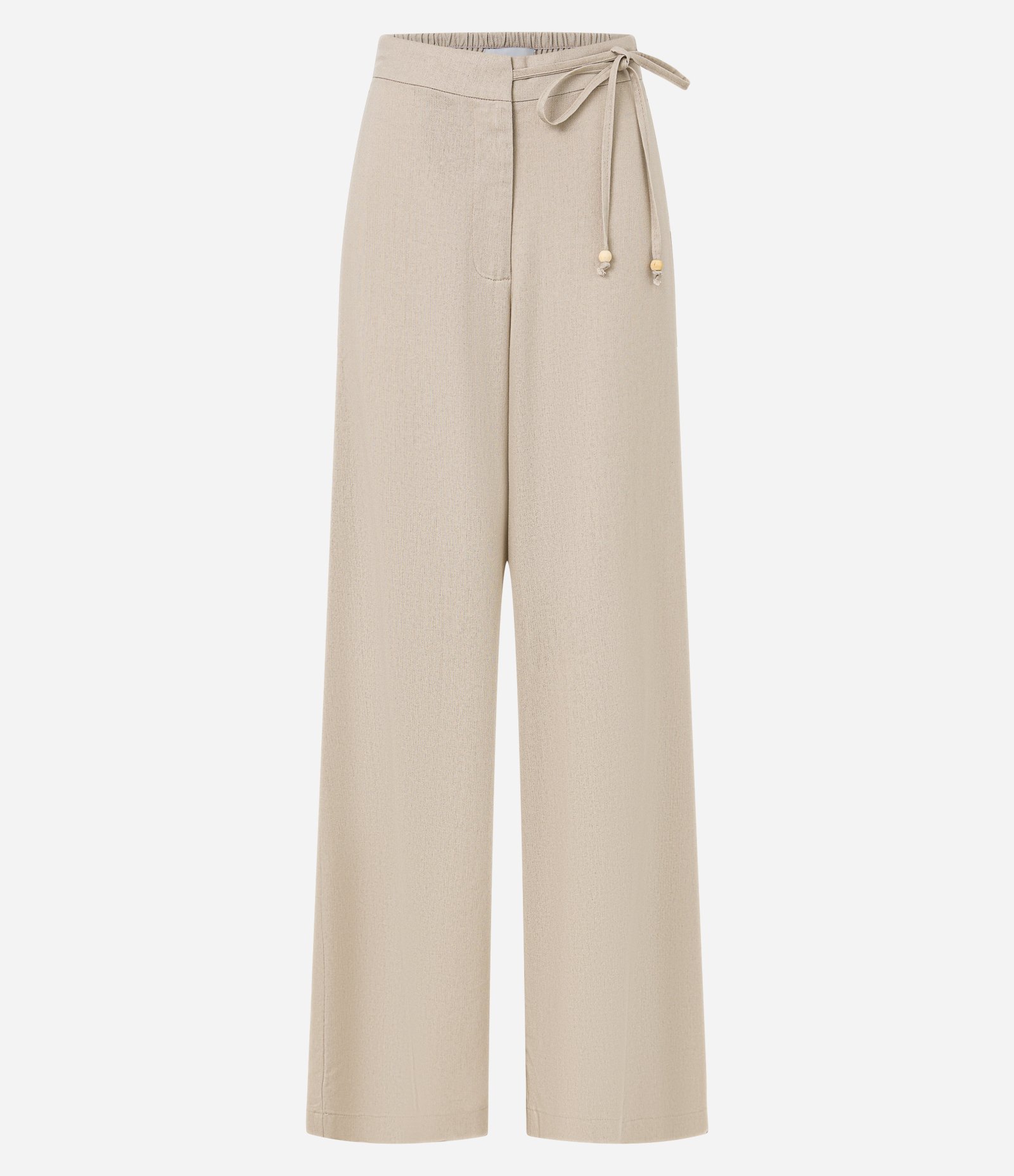 Calça Reta em Viscose com Linho e Amarração Lateral Bege 7
