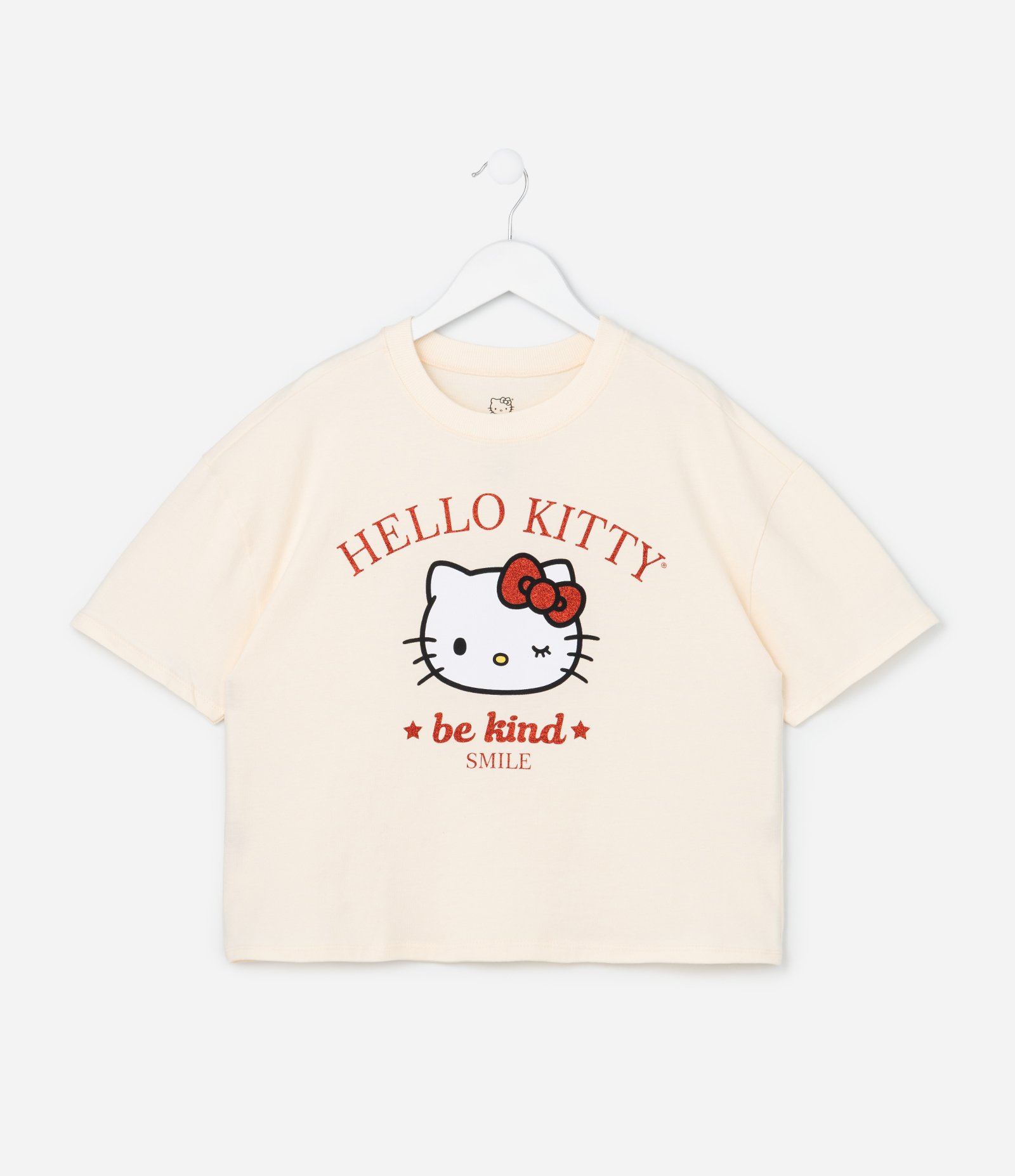 Camiseta Oversizes Infantil com Estampa e Lettering Hello Kitty Tam 5 a 14 Anos Bege 2