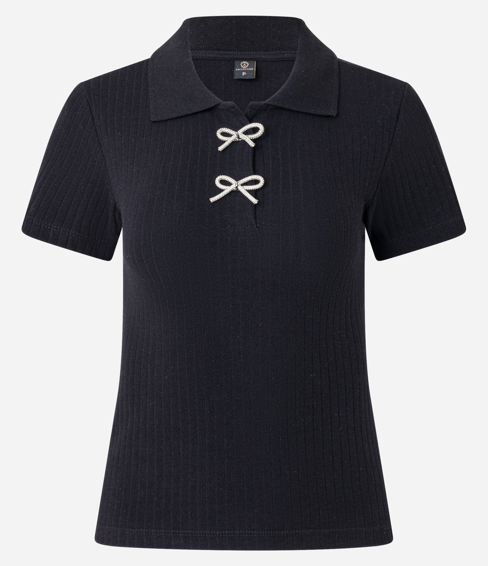 Blusa Canelada em Algodão com Laços Brilhantes Preto 6