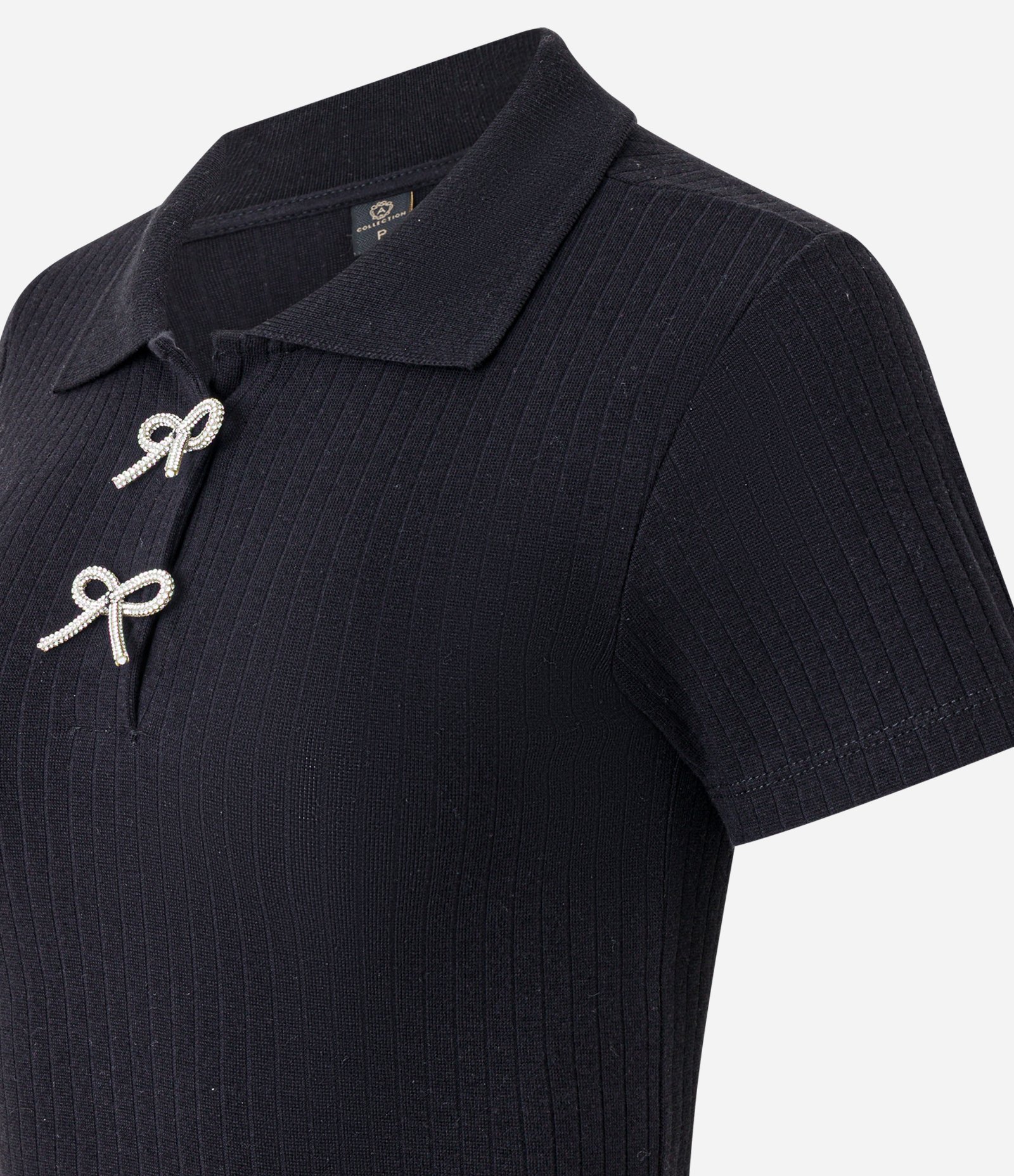 Blusa Canelada em Algodão com Laços Brilhantes Preto 7