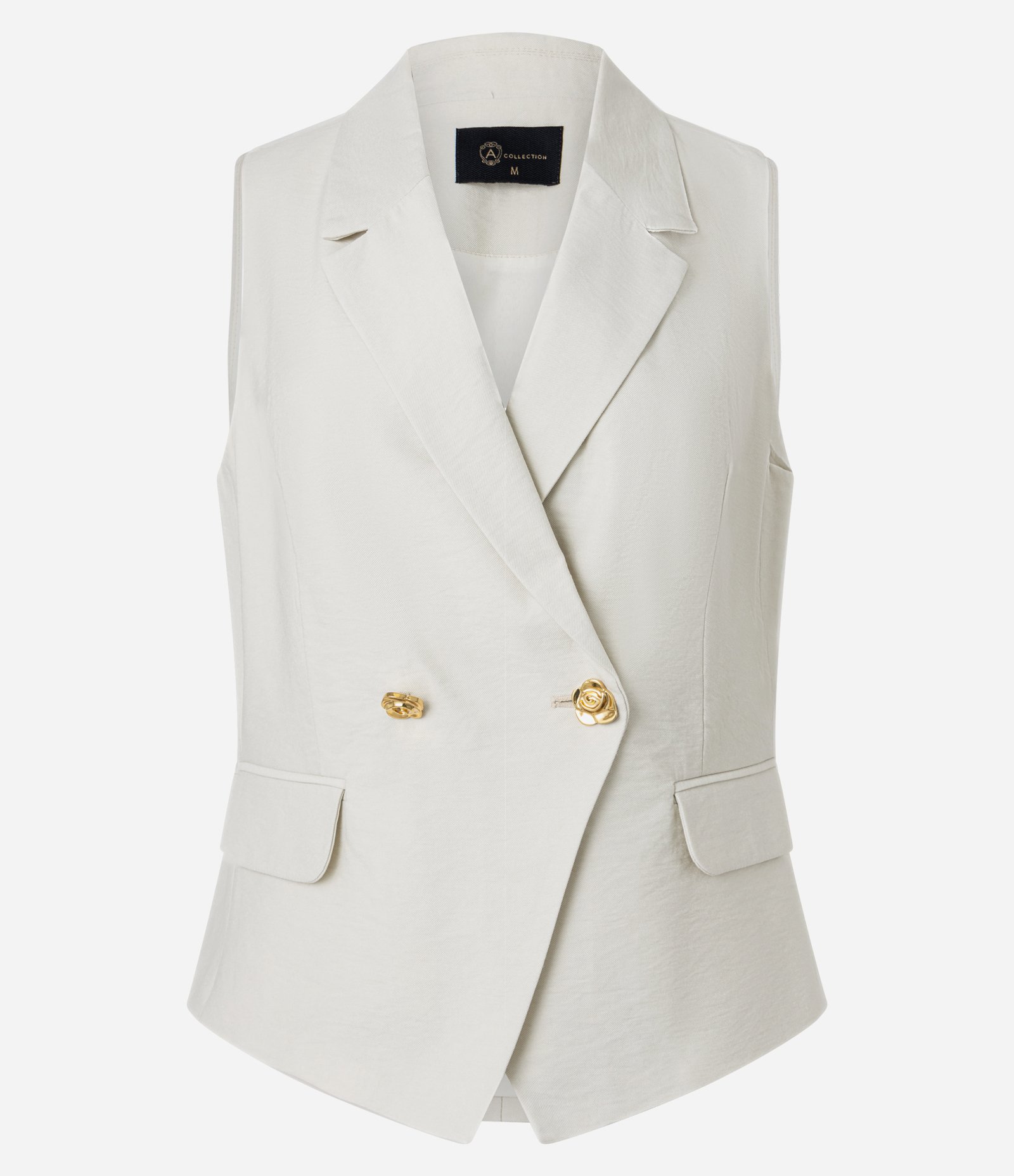 Colete Longo em Viscose com Gola Blazer e Botão Floral Bege 7