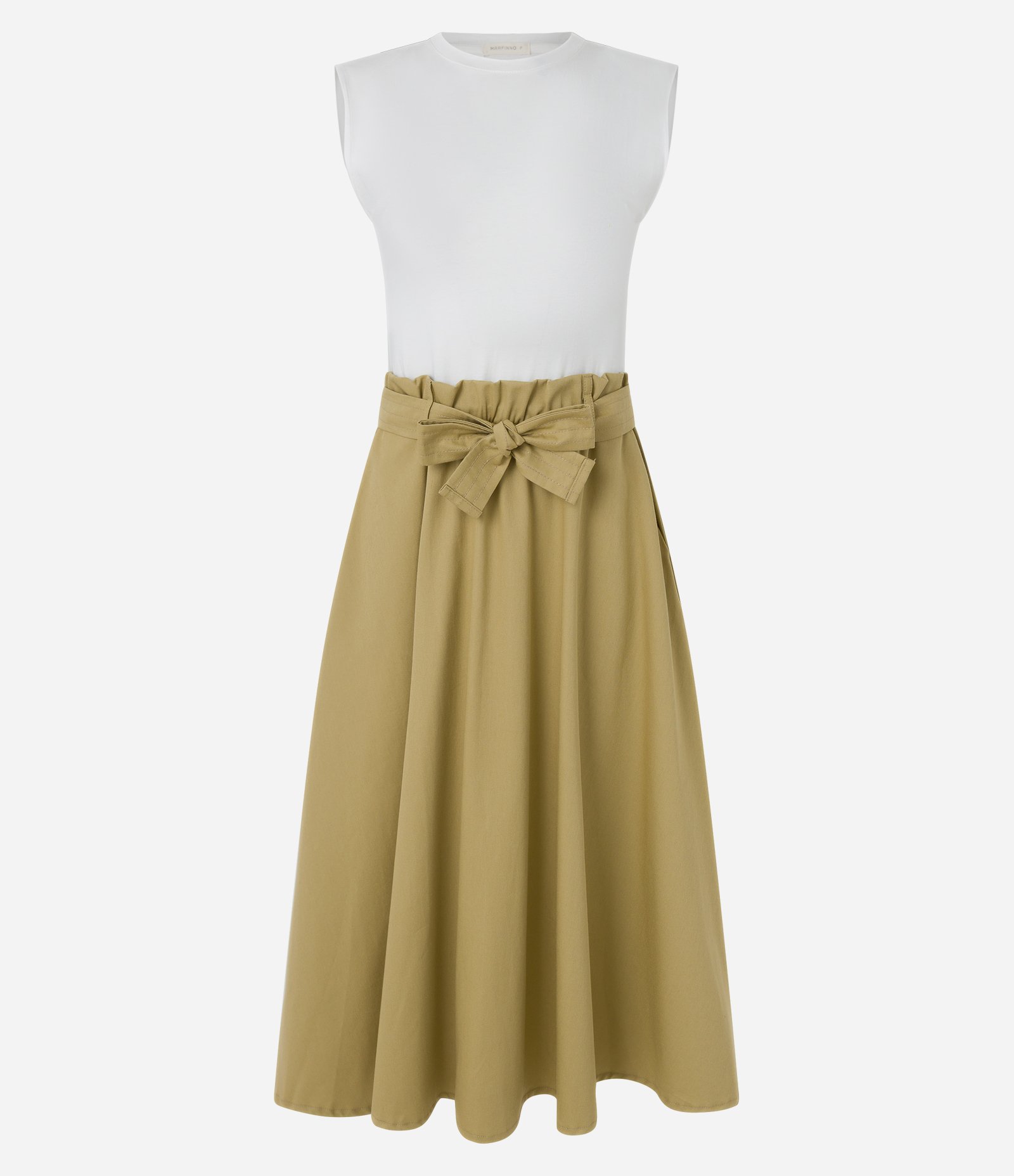 Vestido Hi-Lo Reto Midi em Cotton e Sarja com Amarração Branco/Bege 6