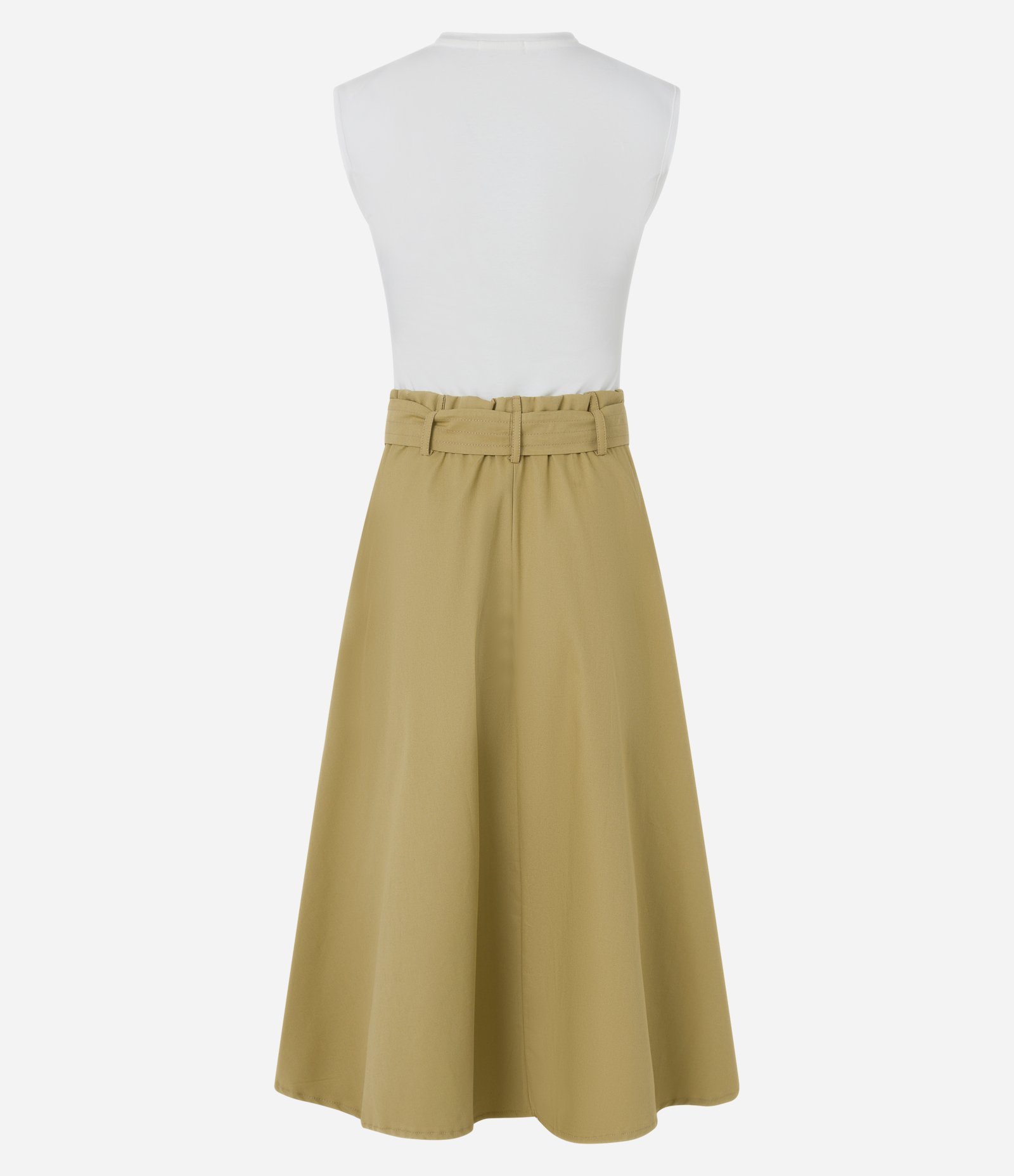 Vestido Hi-Lo Reto Midi em Cotton e Sarja com Amarração Branco/Bege 7