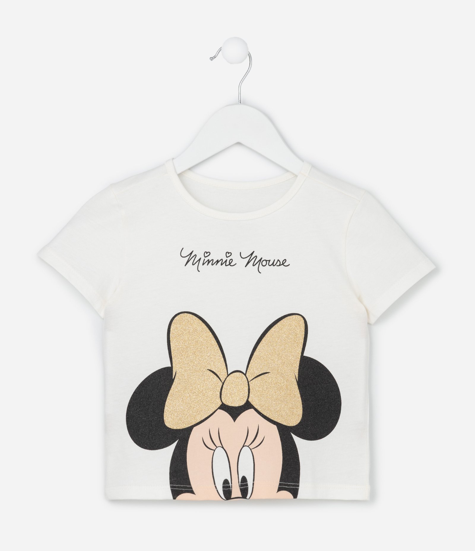 Camiseta Infantil com Estampa Minnie com Laço Brilhante - Tam 1 a 6 Anos Branco 1