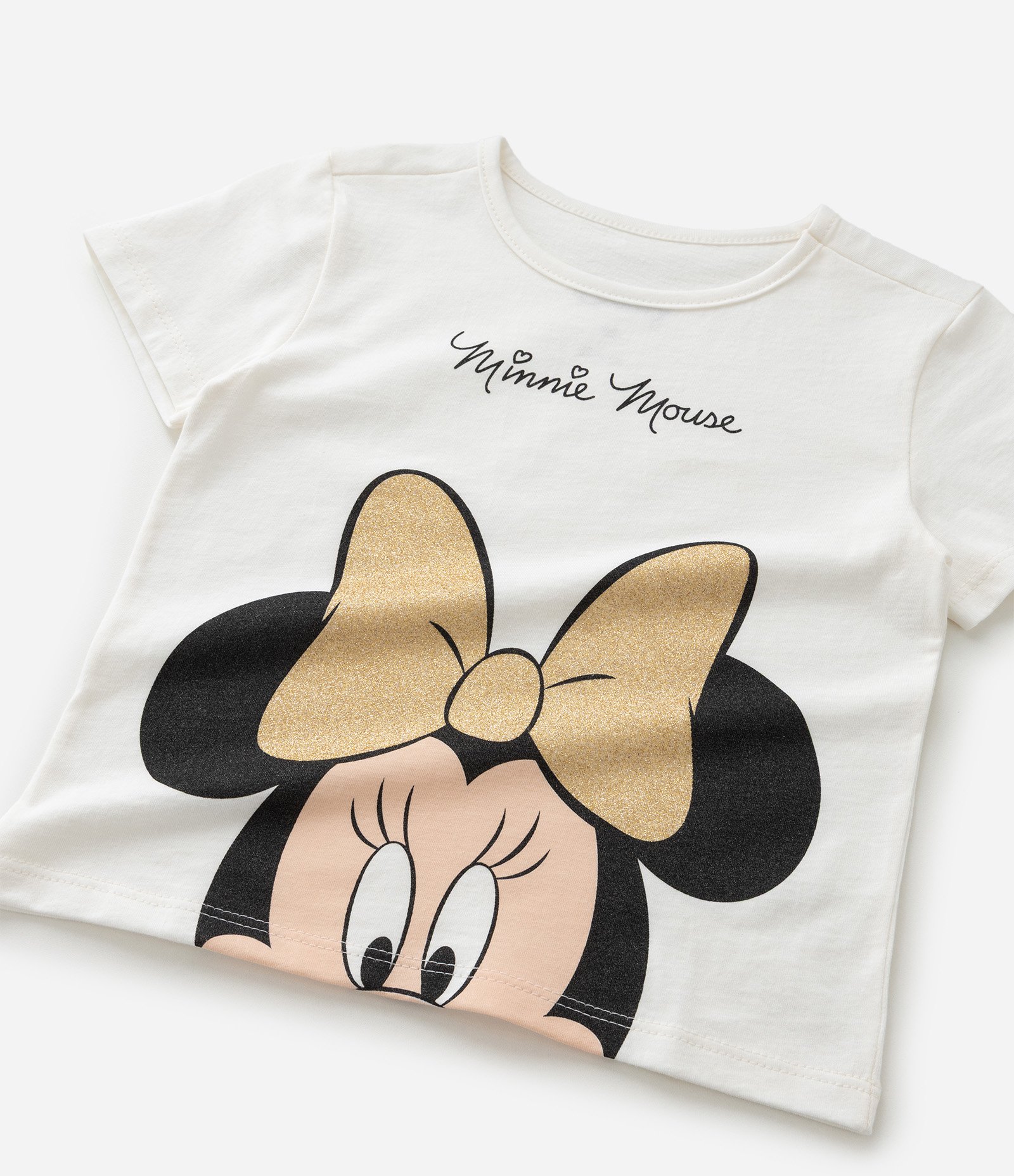 Camiseta Infantil com Estampa Minnie com Laço Brilhante - Tam 1 a 6 Anos Branco 5