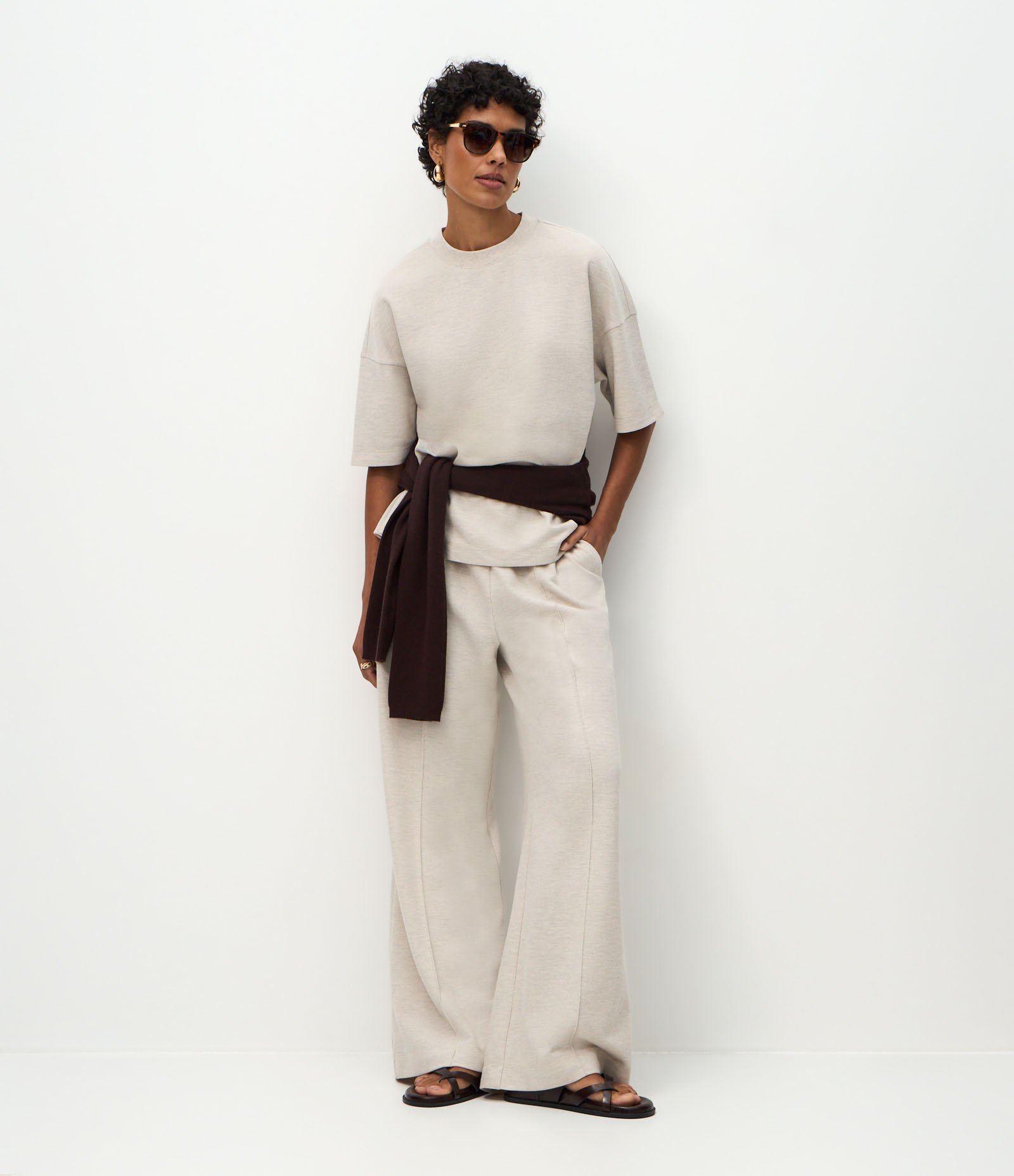 Calça Wide Leg em Moletom Sem Felpa Off White 1