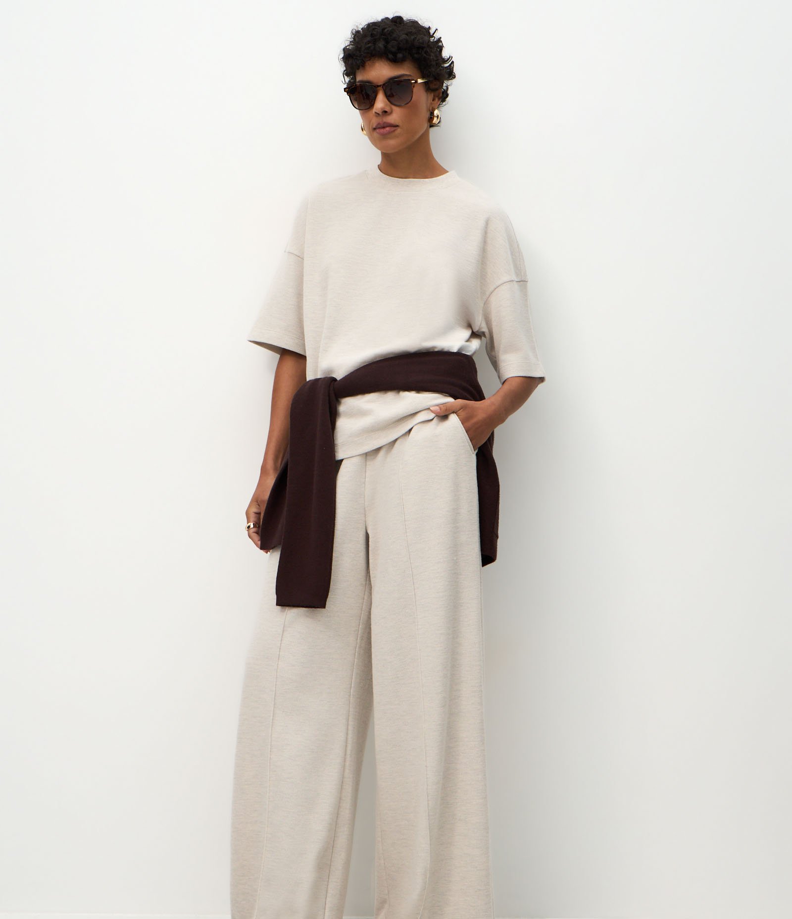 Calça Wide Leg em Moletom Sem Felpa Off White 2