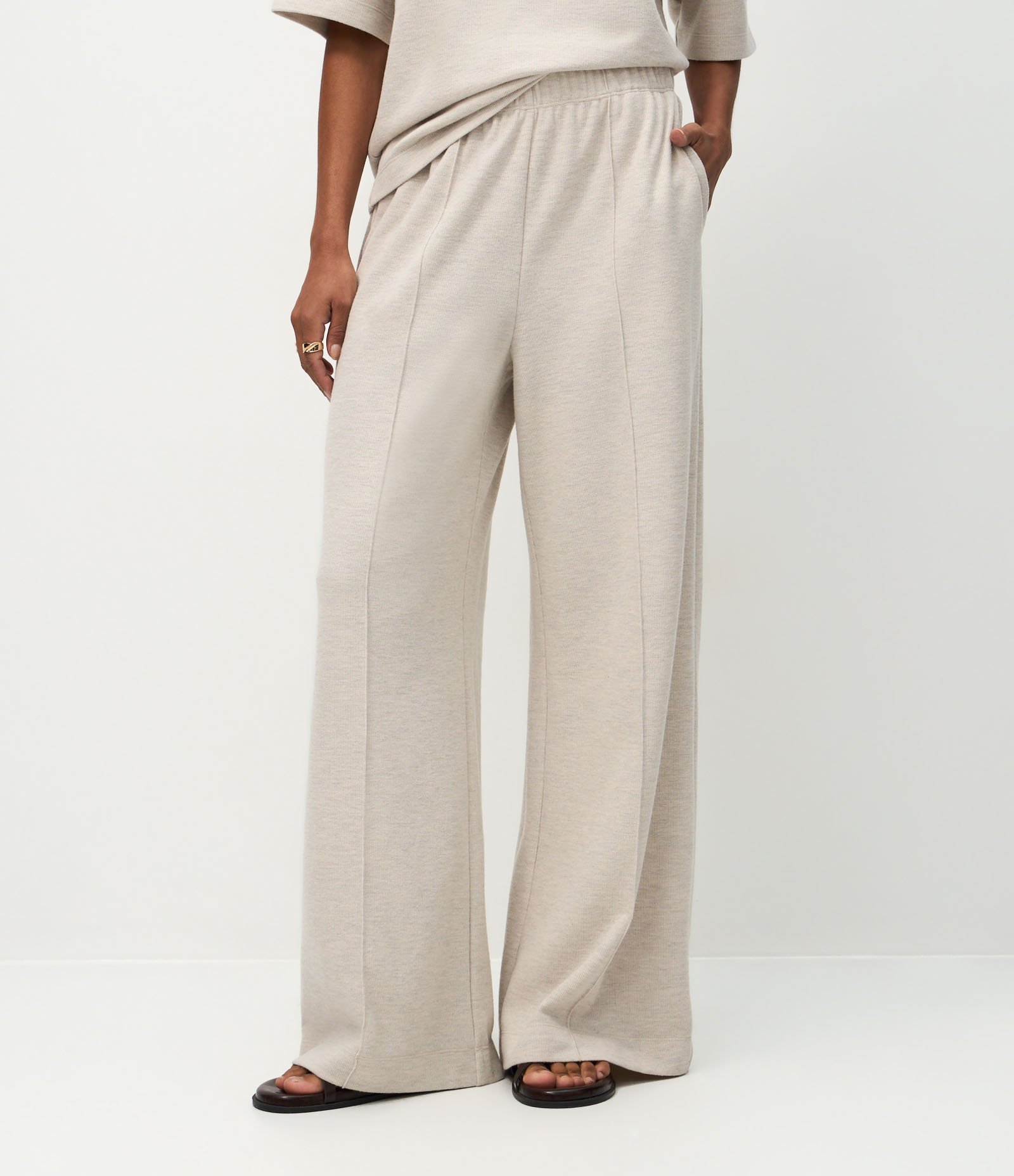 Calça Wide Leg em Moletom Sem Felpa Off White 4