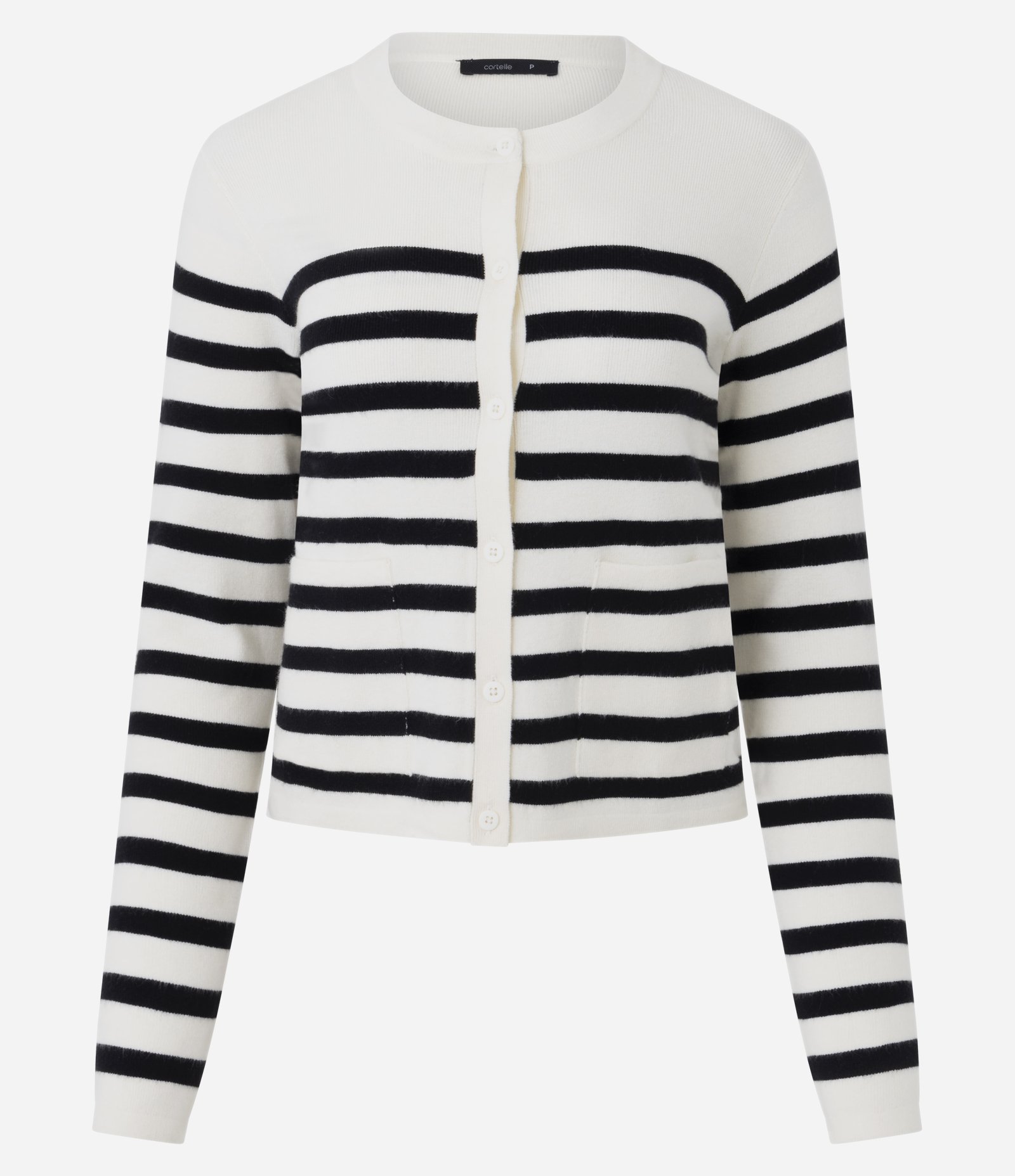 Cardigan Curto em Tricô com Estampa Listrada Branco/Preto 5