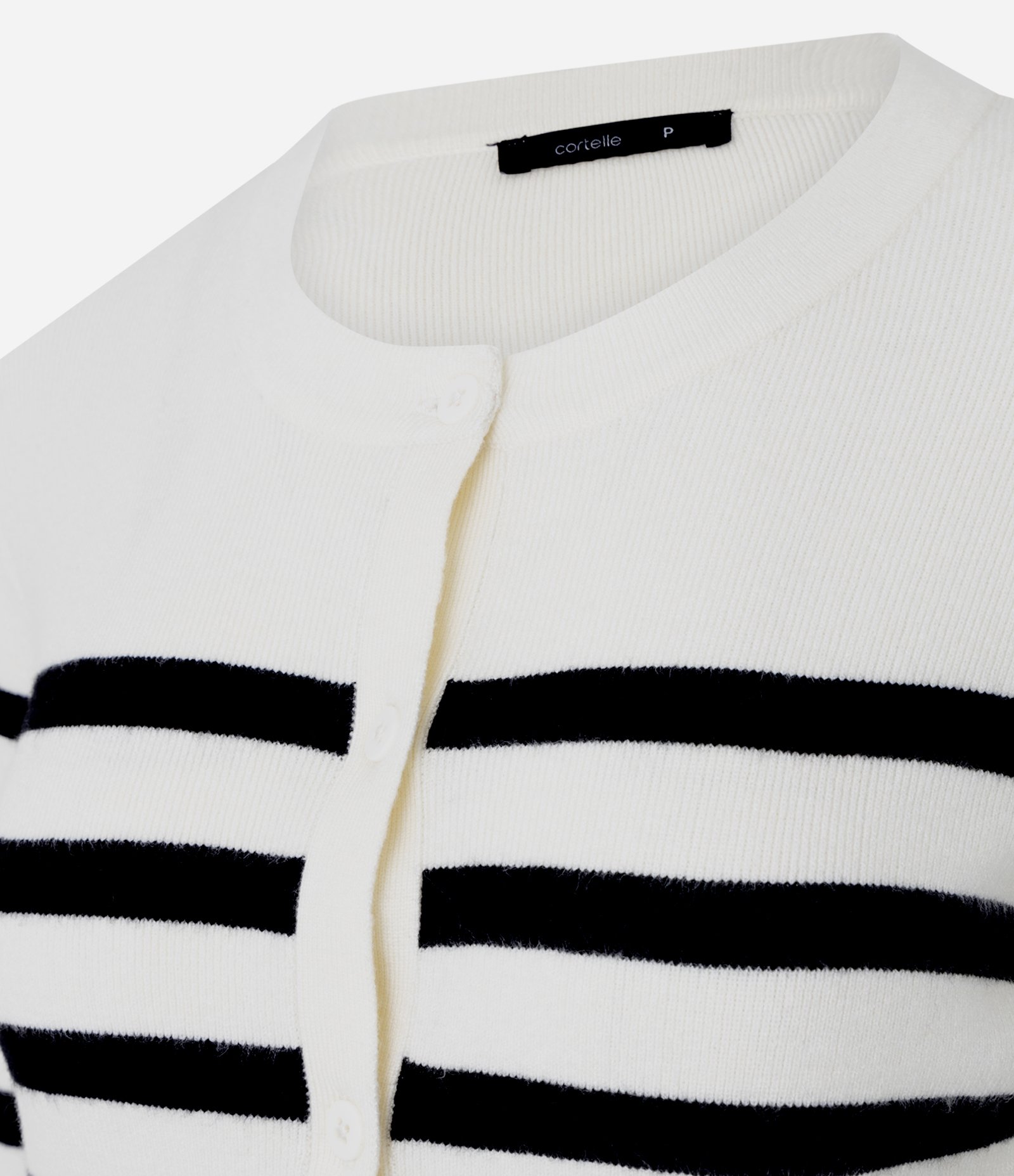 Cardigan Curto em Tricô com Estampa Listrada Branco/Preto 6