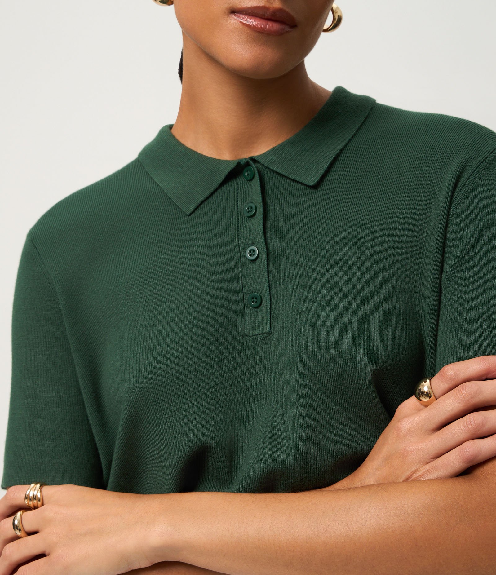 Blusa em Tricô com Manga Curta e Gola Polo Verde 3