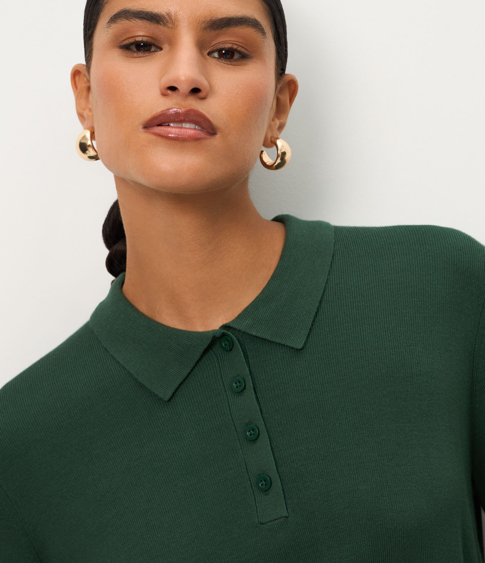 Blusa em Tricô com Manga Curta e Gola Polo Verde 4