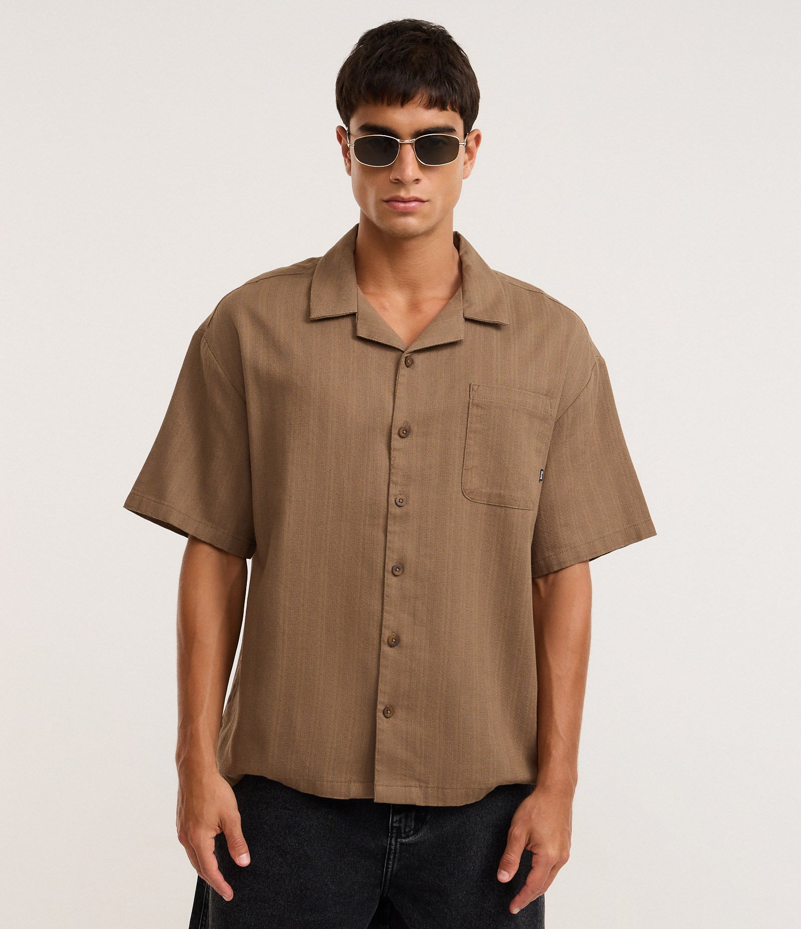 Camisa Boxy em Cotton Dobby Texturizado Marrom 1