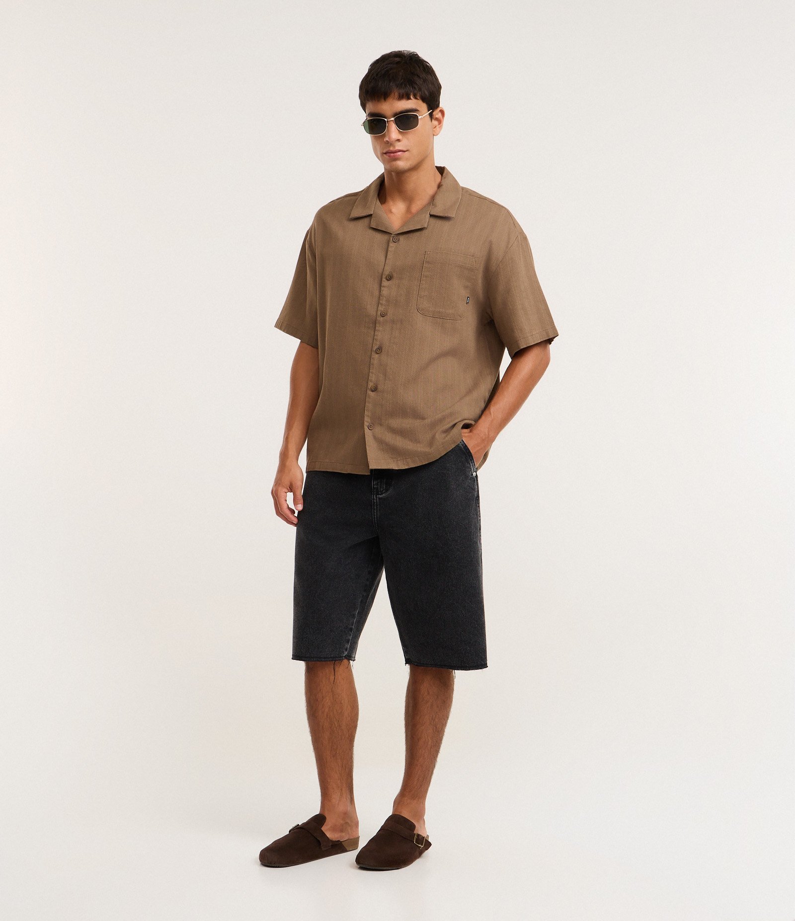 Camisa Boxy em Cotton Dobby Texturizado Marrom 2
