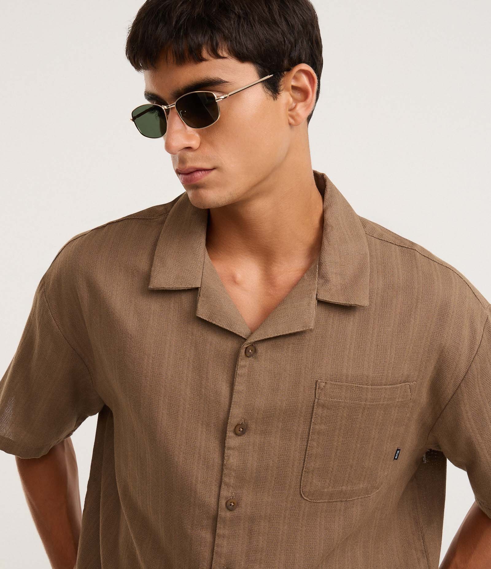 Camisa Boxy em Cotton Dobby Texturizado Marrom 4