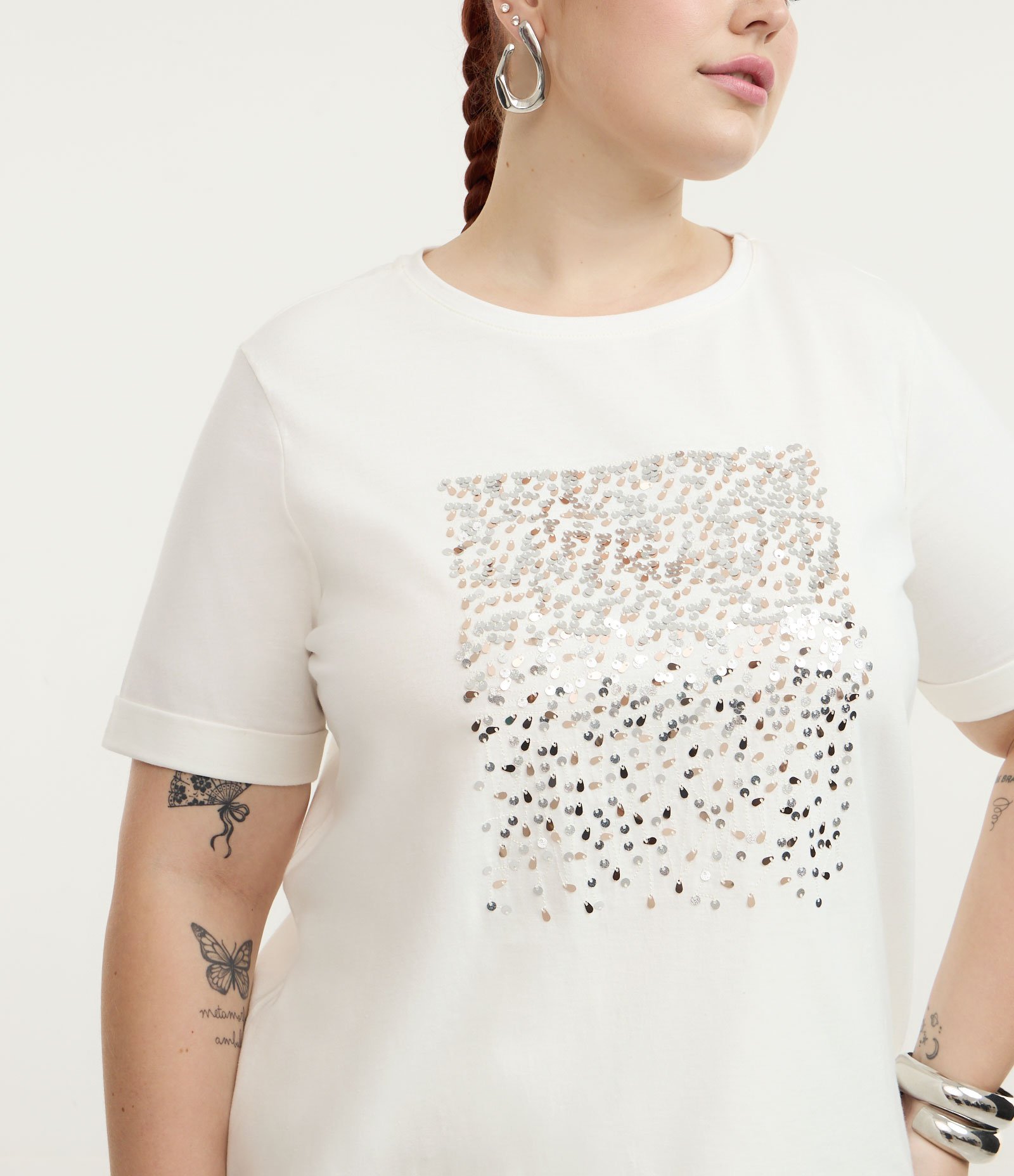 Blusa em Algodão com Chuva de Paetê Curve & Plus Size Branco 4