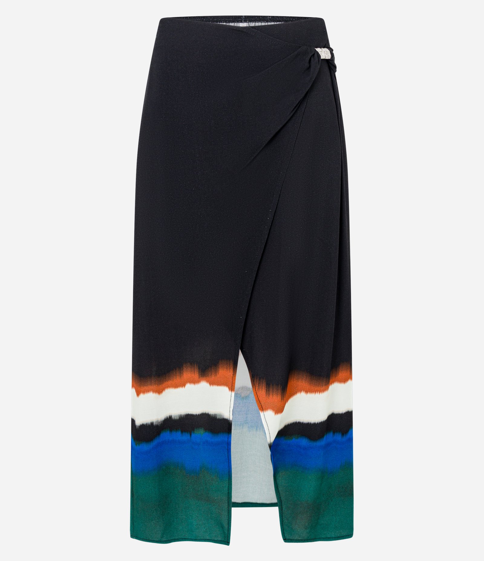 Saída de Praia Saia Transpassada em Viscose com Estampa Aquarelada Preto 6