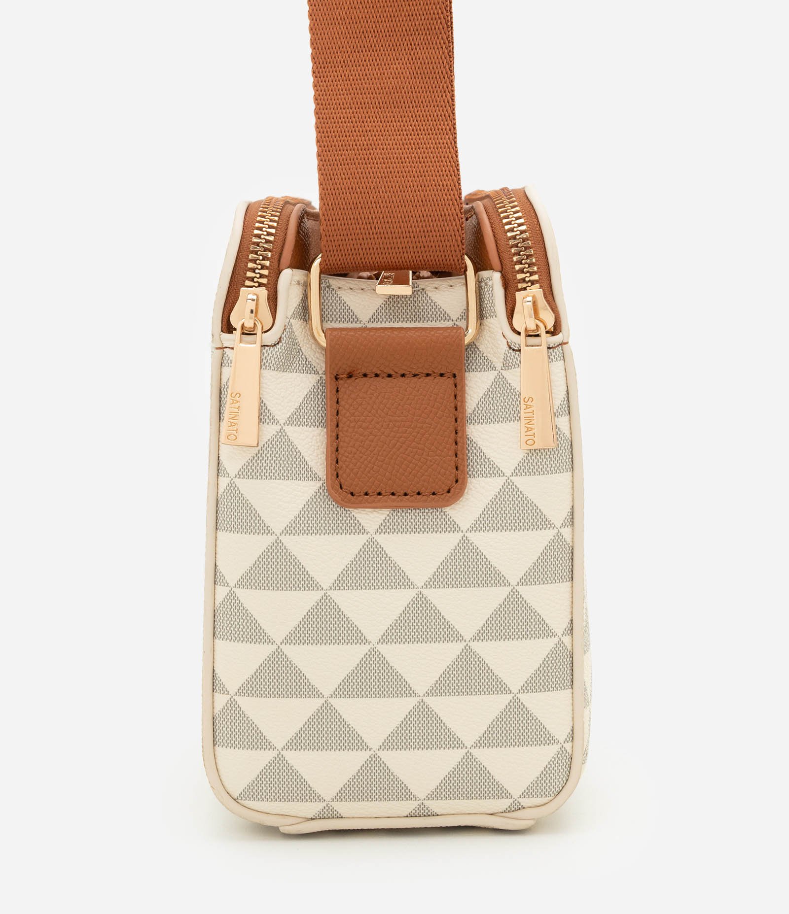 Bolsa Satchel Média com Estampa Triangular e Divisórias com Zíper Off White 3
