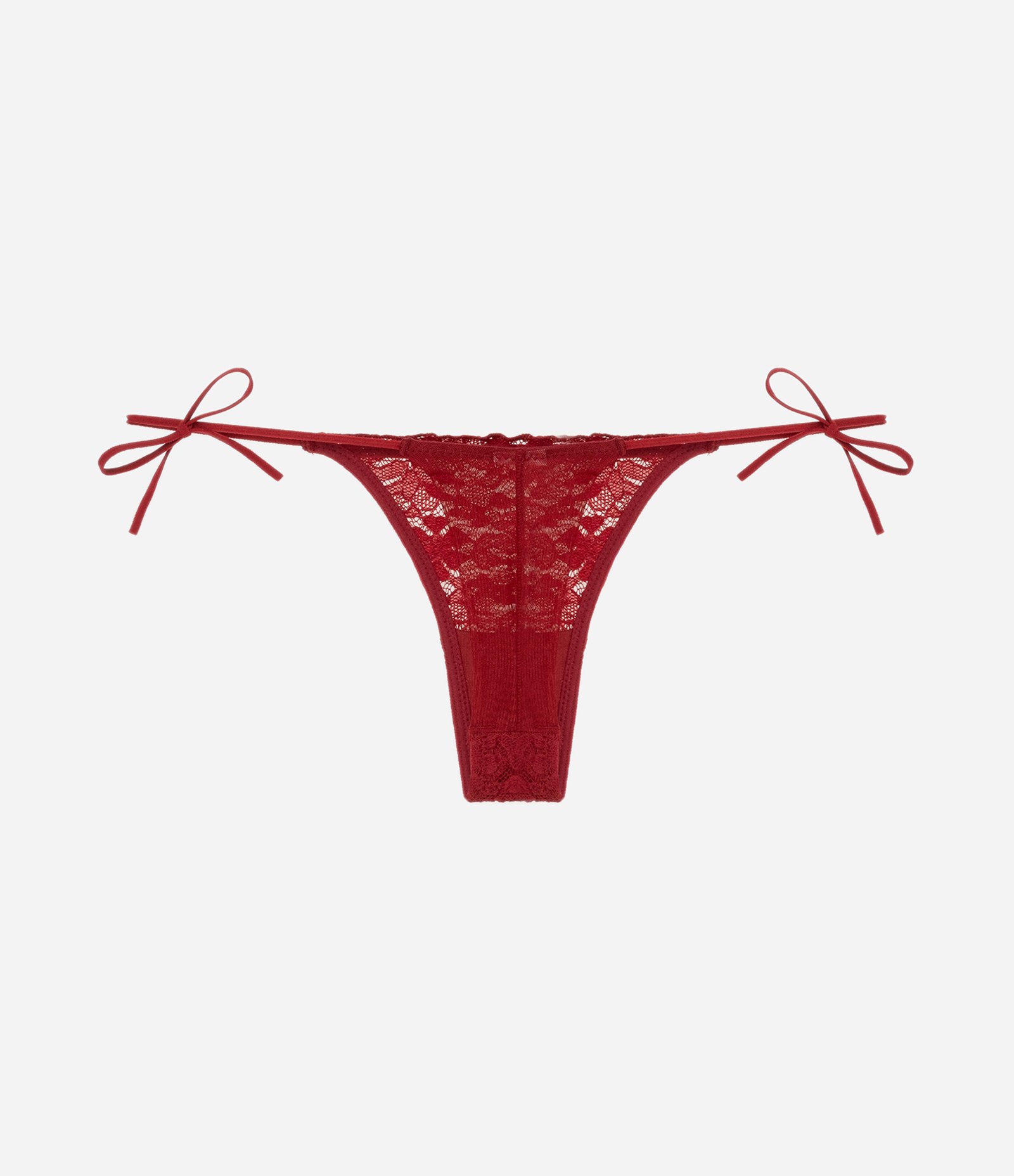 Calcinha String Fio em Laise Floral com Lacinhos Laterais Vermelho 5
