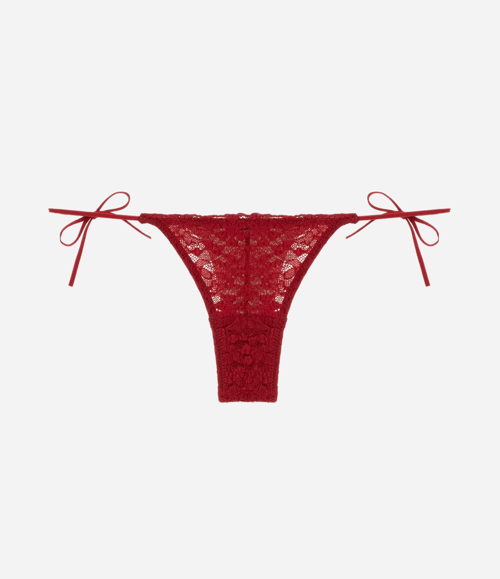 Calcinha String Fio em Laise Floral com Lacinhos Laterais Vermelho 6