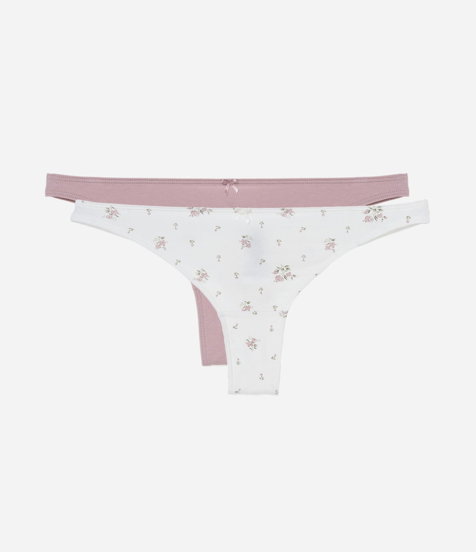 Kit 02 Calcinhas Biquíni Fio Duplo em Algodão com Estampa Floral Rosa Neutro/Branco 1