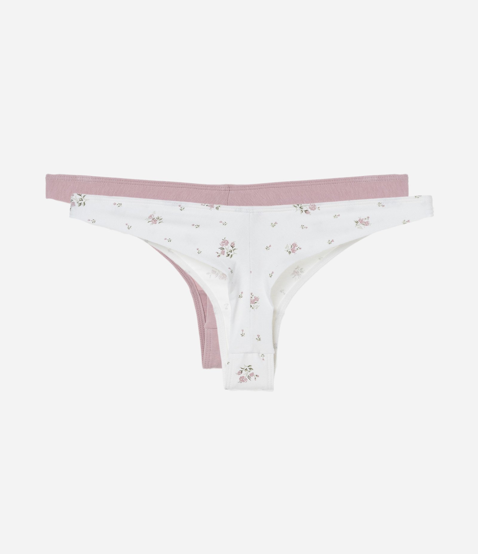 Kit 02 Calcinhas Biquíni Fio Duplo em Algodão com Estampa Floral Rosa Neutro/Branco 2