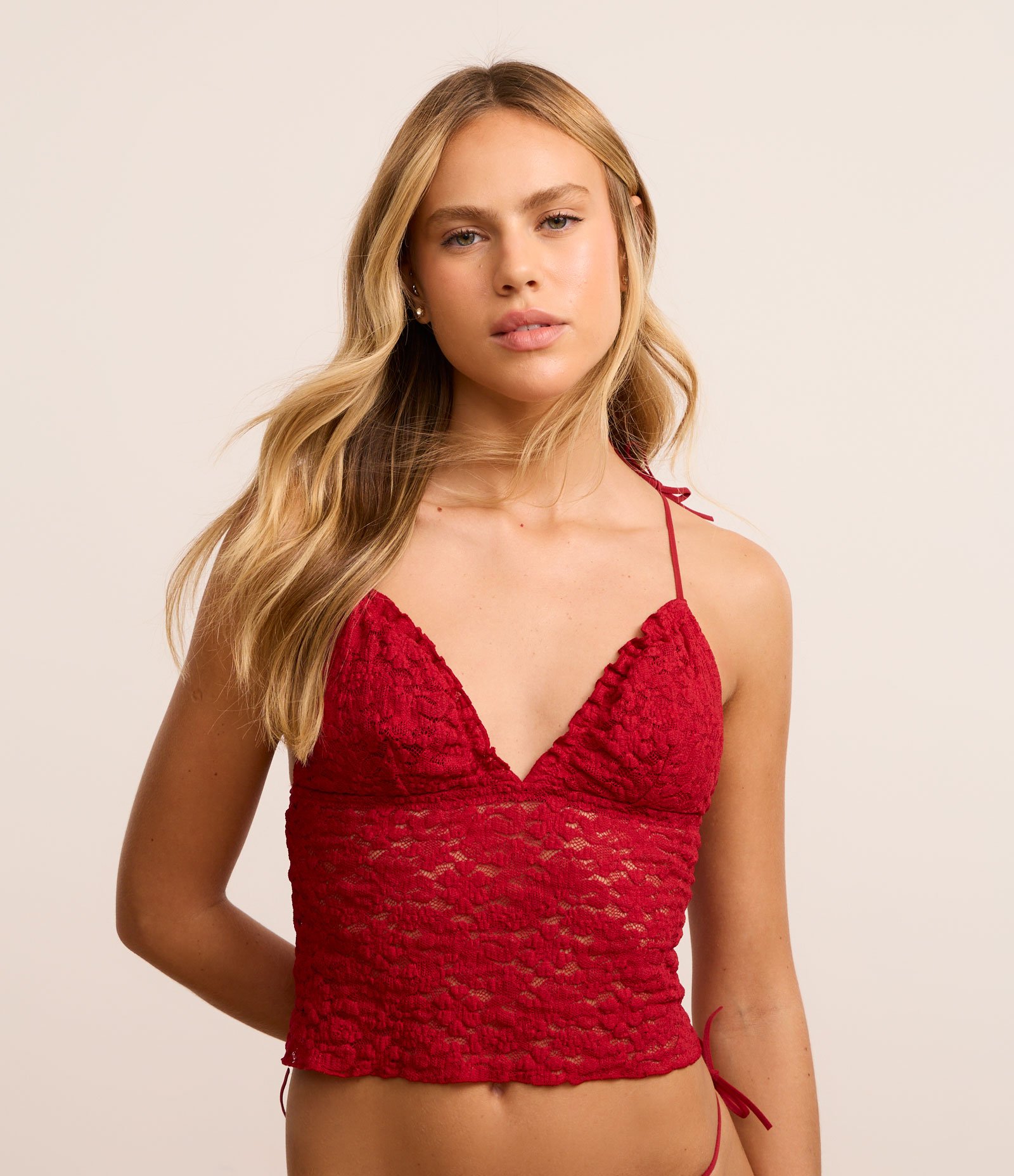 Camisete sem Bojo rm Laise Floral com Lacinho nas Alças Vermelho 1