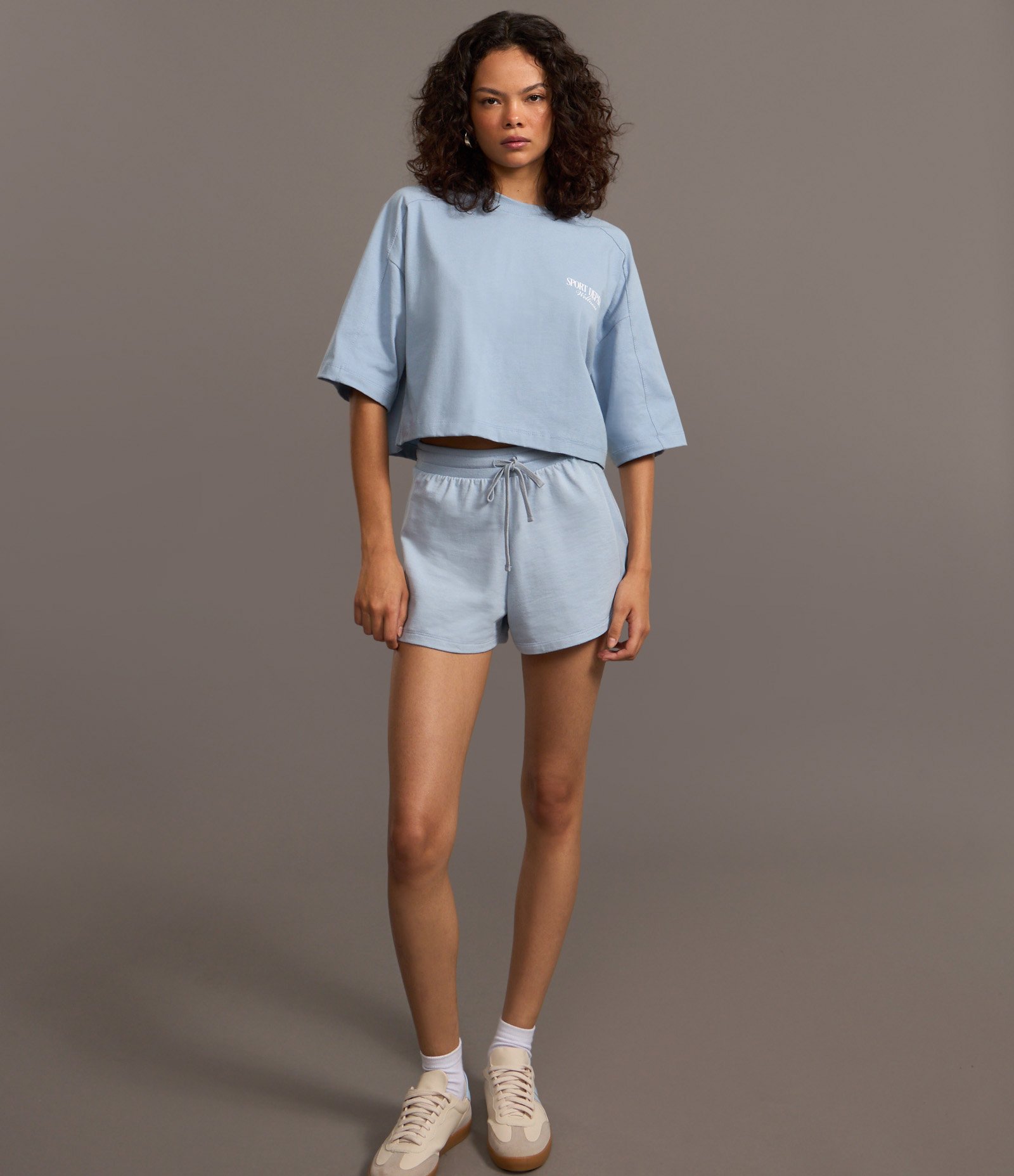 Short Moletom com Cós Elástico Azul 5