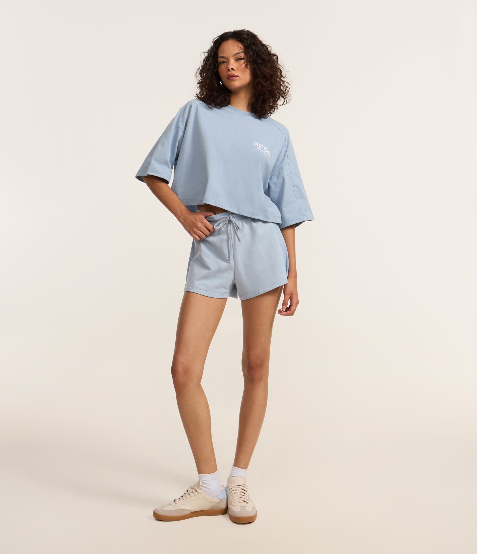 Short Moletom com Cós Elástico Azul 1