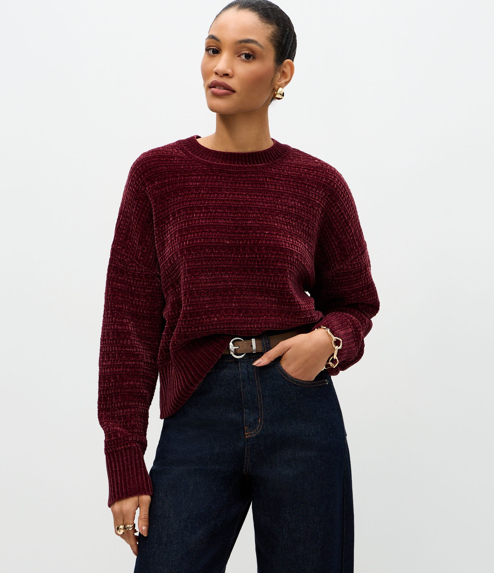 Suéter Regular e Texturizado em Tricô Chenille Vermelho 1