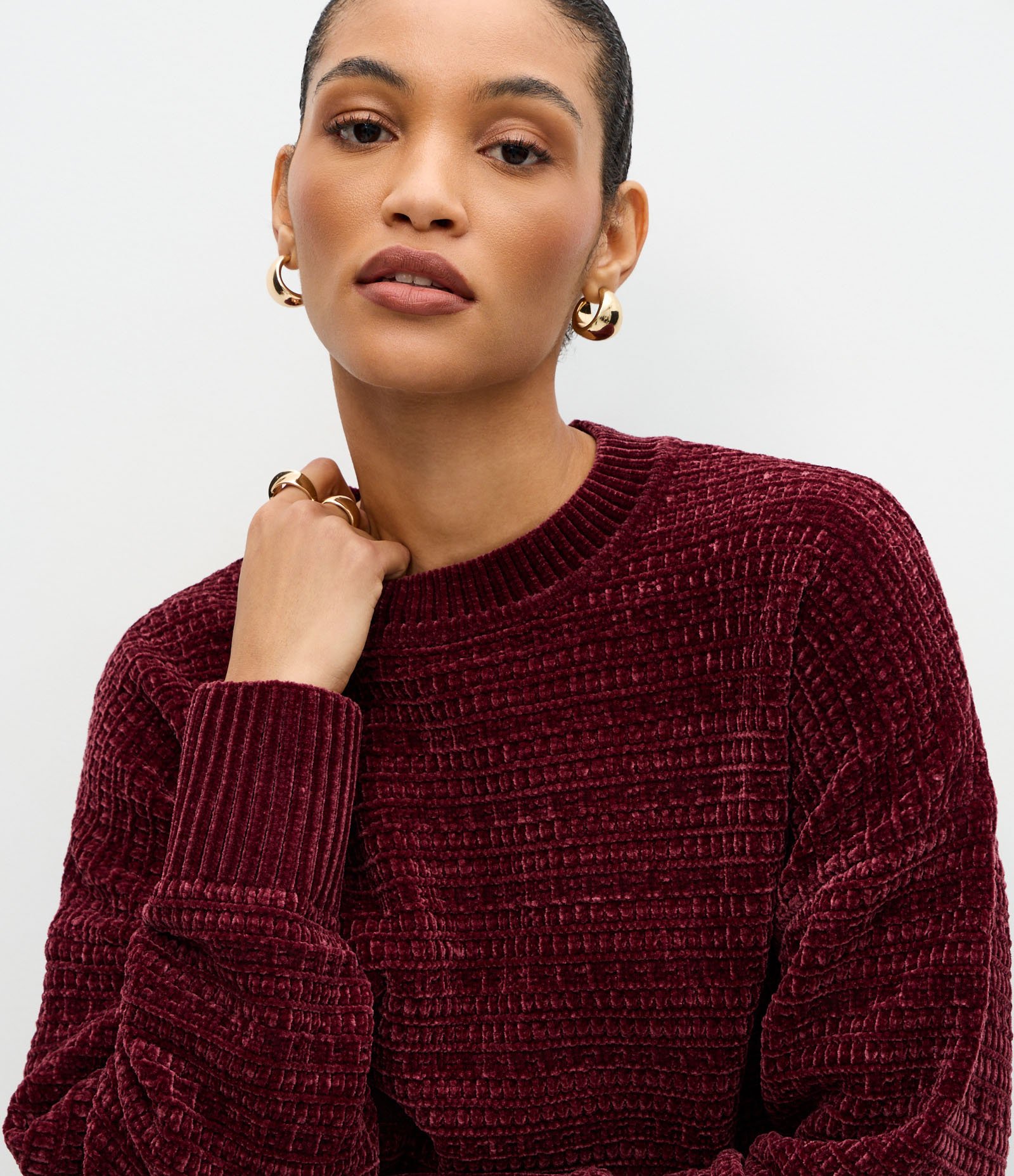 Suéter Regular e Texturizado em Tricô Chenille Vermelho 3