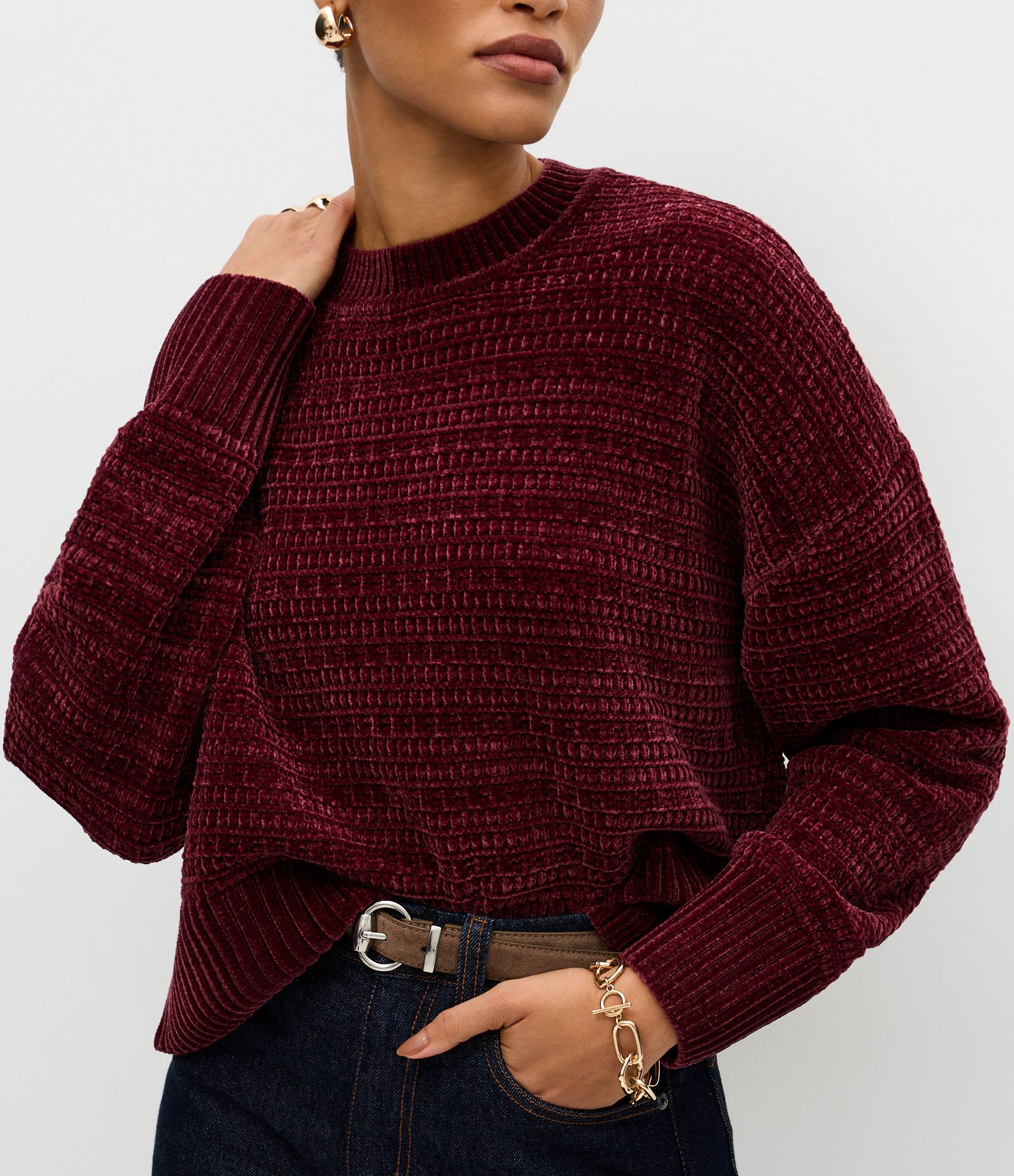 Suéter Regular e Texturizado em Tricô Chenille Vermelho 4