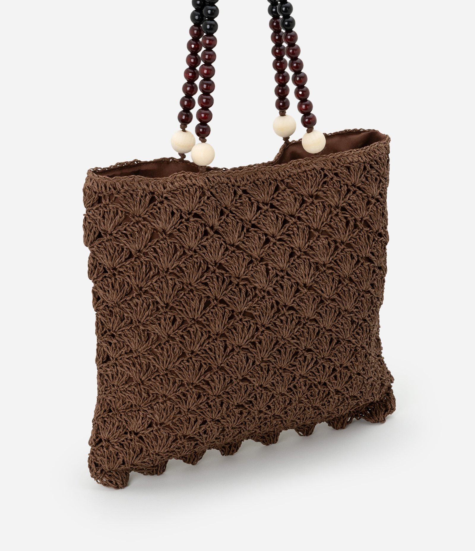 Bolsa de Praia em Palha com Bolinhas de Madeira nas Alças Marrom 2