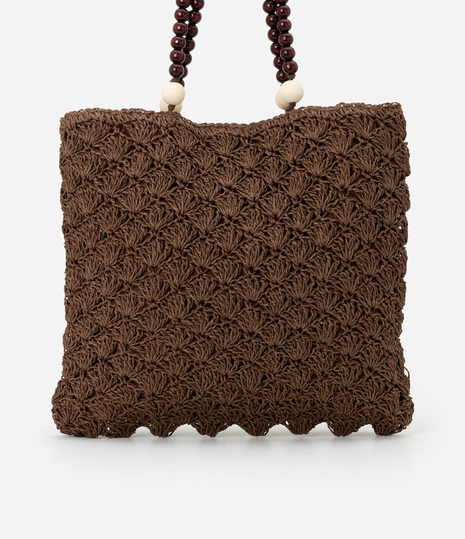 Bolsa de Praia em Palha com Bolinhas de Madeira nas Alças Marrom 4