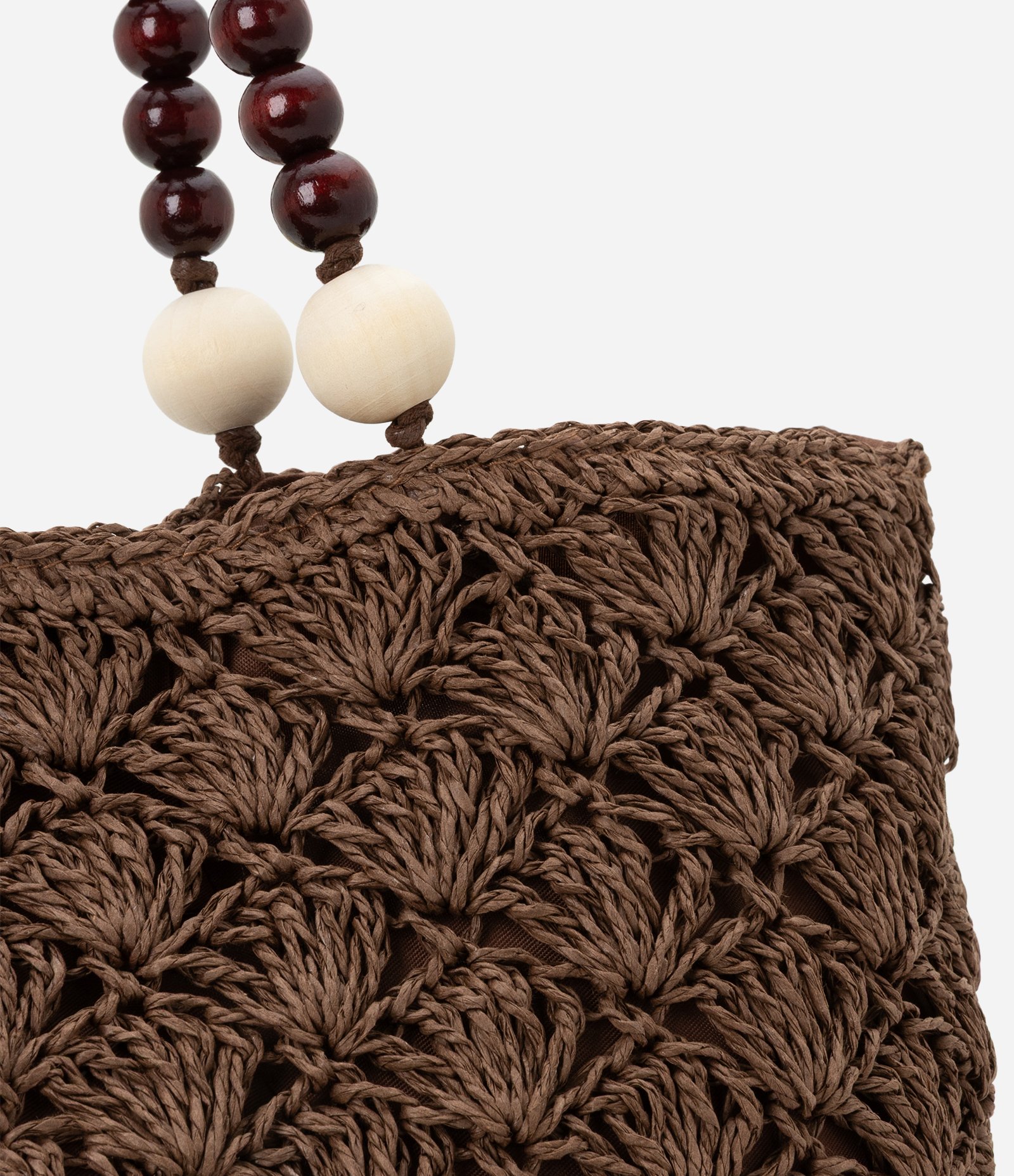 Bolsa de Praia em Palha com Bolinhas de Madeira nas Alças Marrom 5