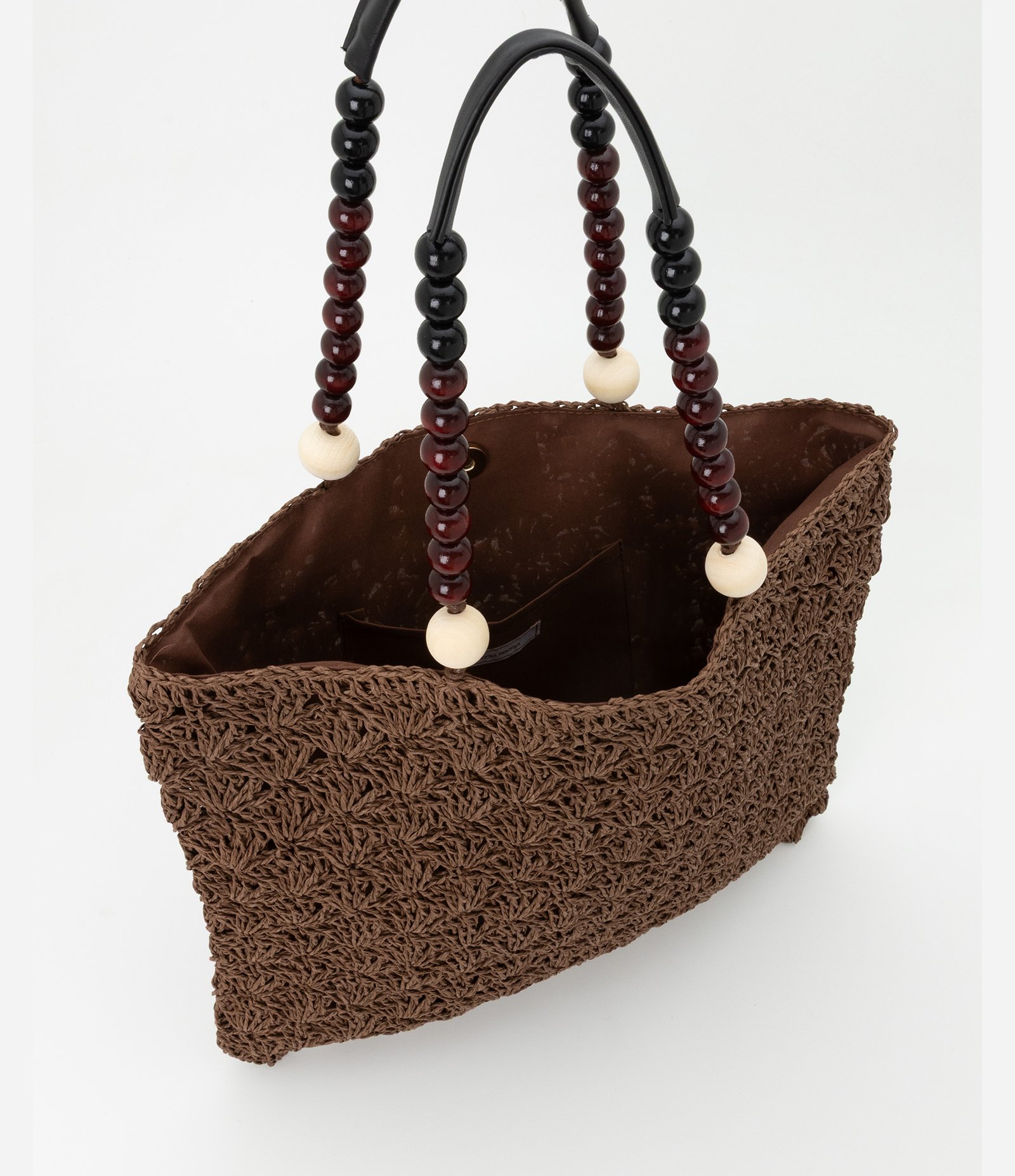Bolsa de Praia em Palha com Bolinhas de Madeira nas Alças Marrom 7