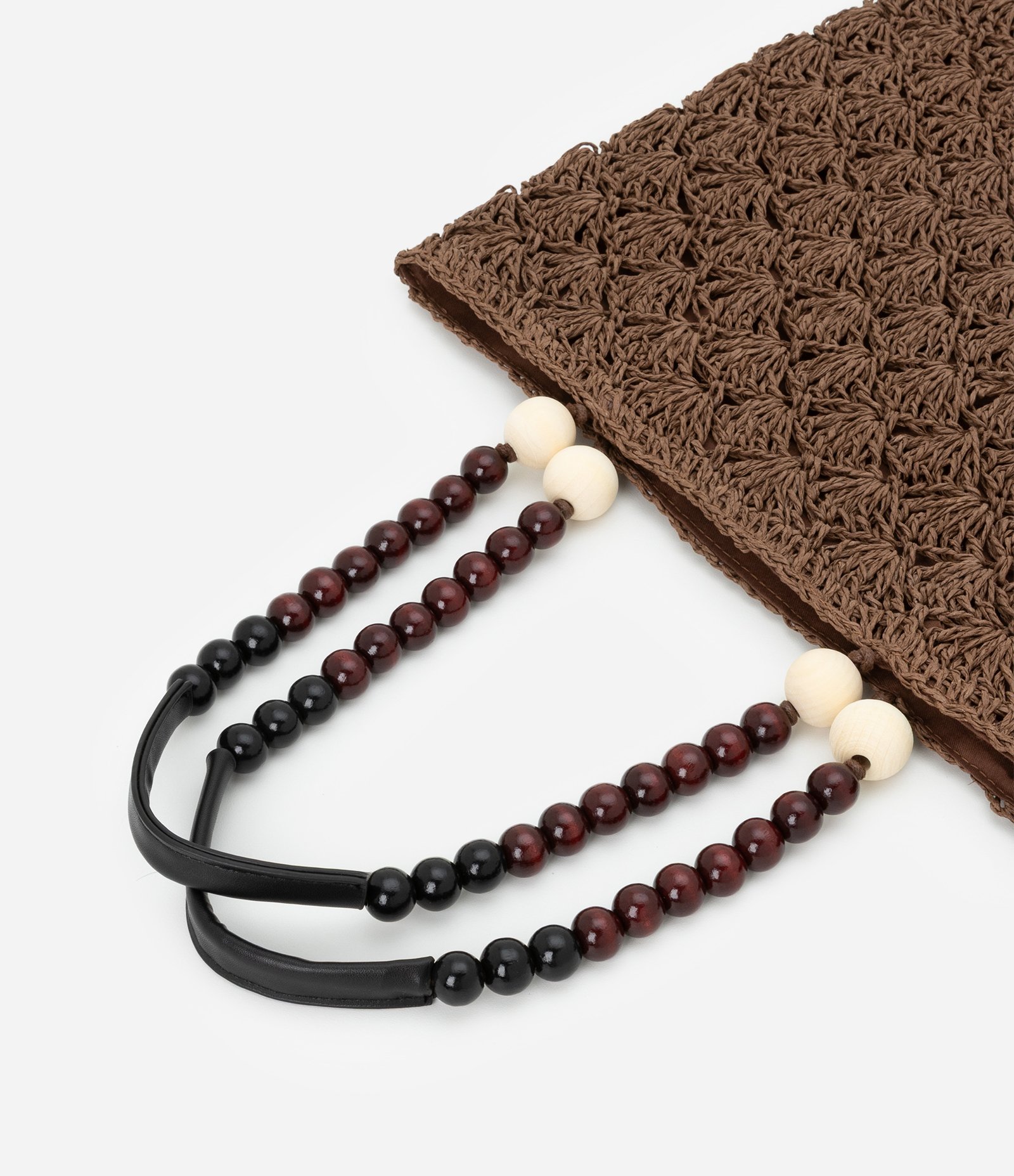 Bolsa de Praia em Palha com Bolinhas de Madeira nas Alças Marrom 8