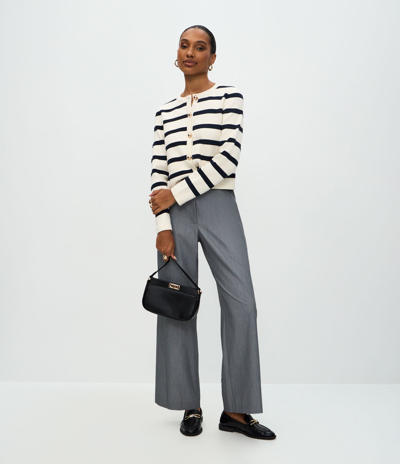 Cardigan em Tricô Listrado com Botões Azul 2
