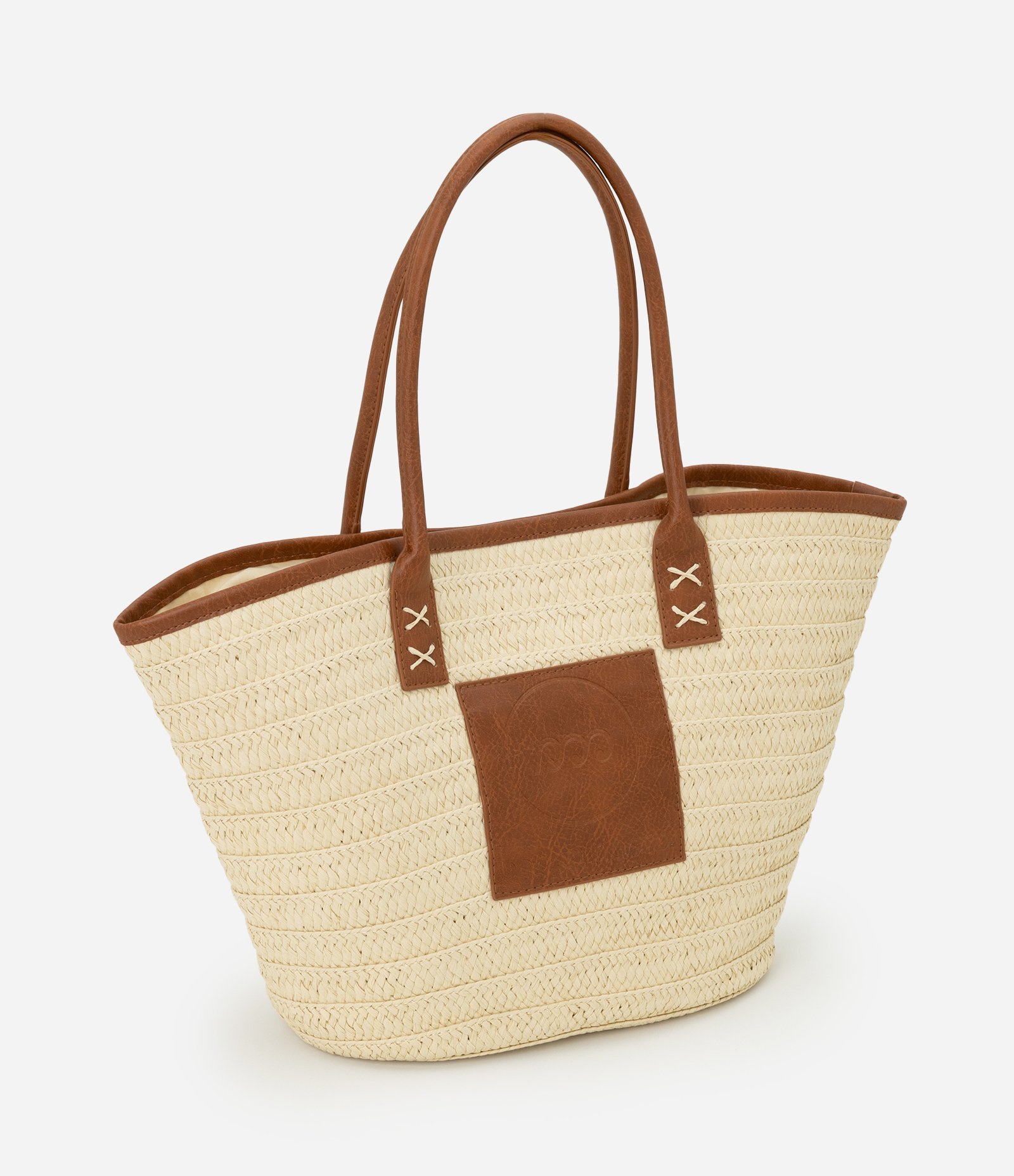 Bolsa de Praia em Palha com Alça e Detalhes em PU Bege 1