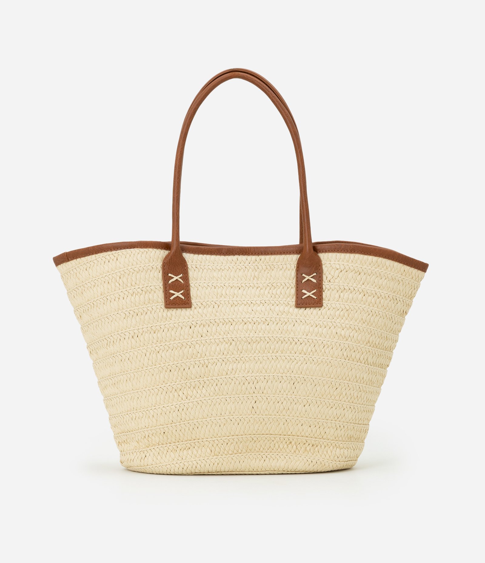 Bolsa de Praia em Palha com Alça e Detalhes em PU Bege 3