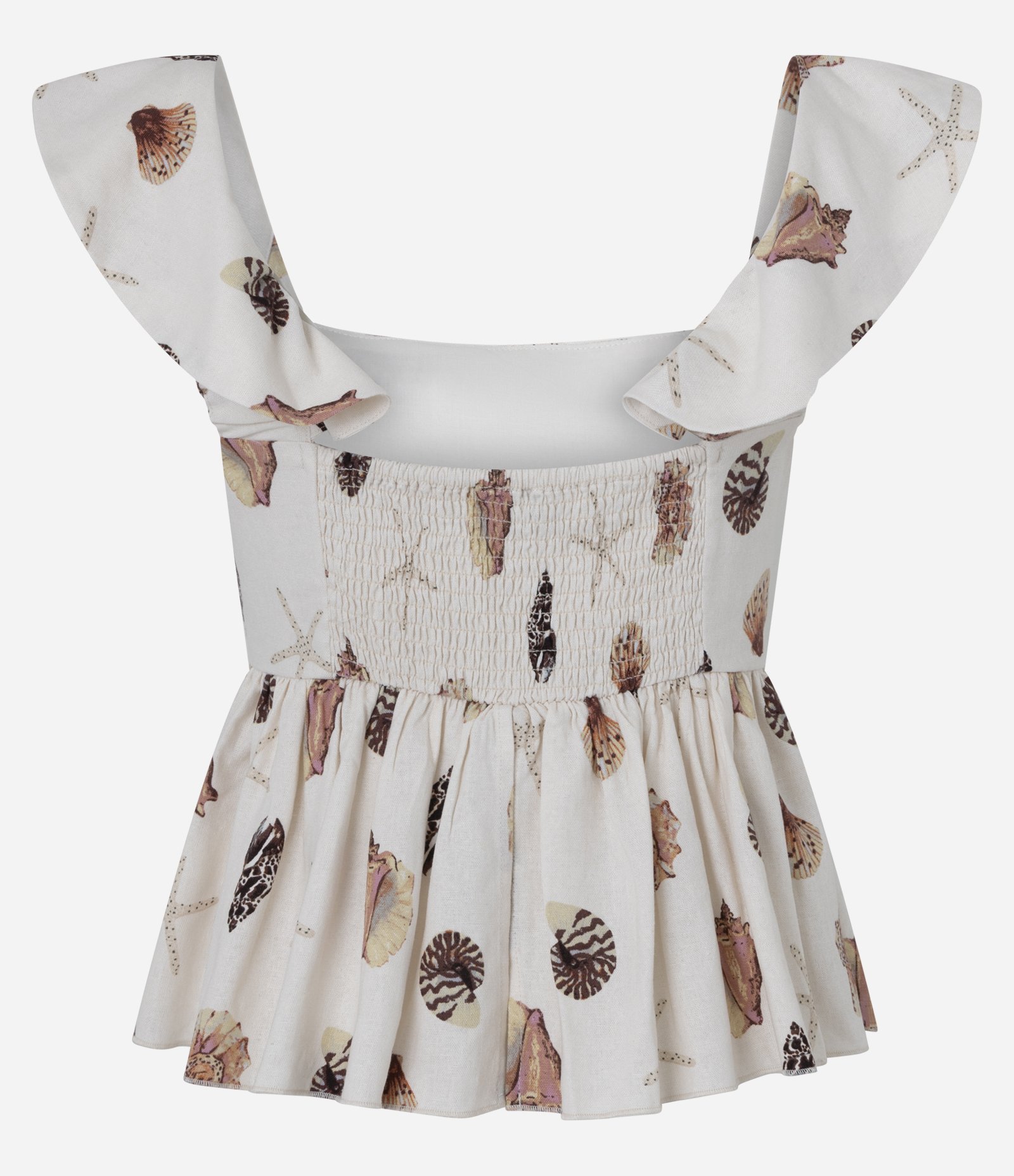 Blusa em Viscolinho com Alça de Babado e Estampa Concha Off White 8