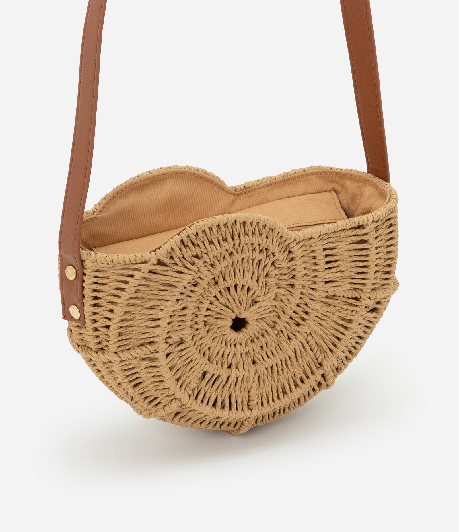 Bolsa em Palha de Praia em Forma de Concha Caracol com Alça de PU Bege 2