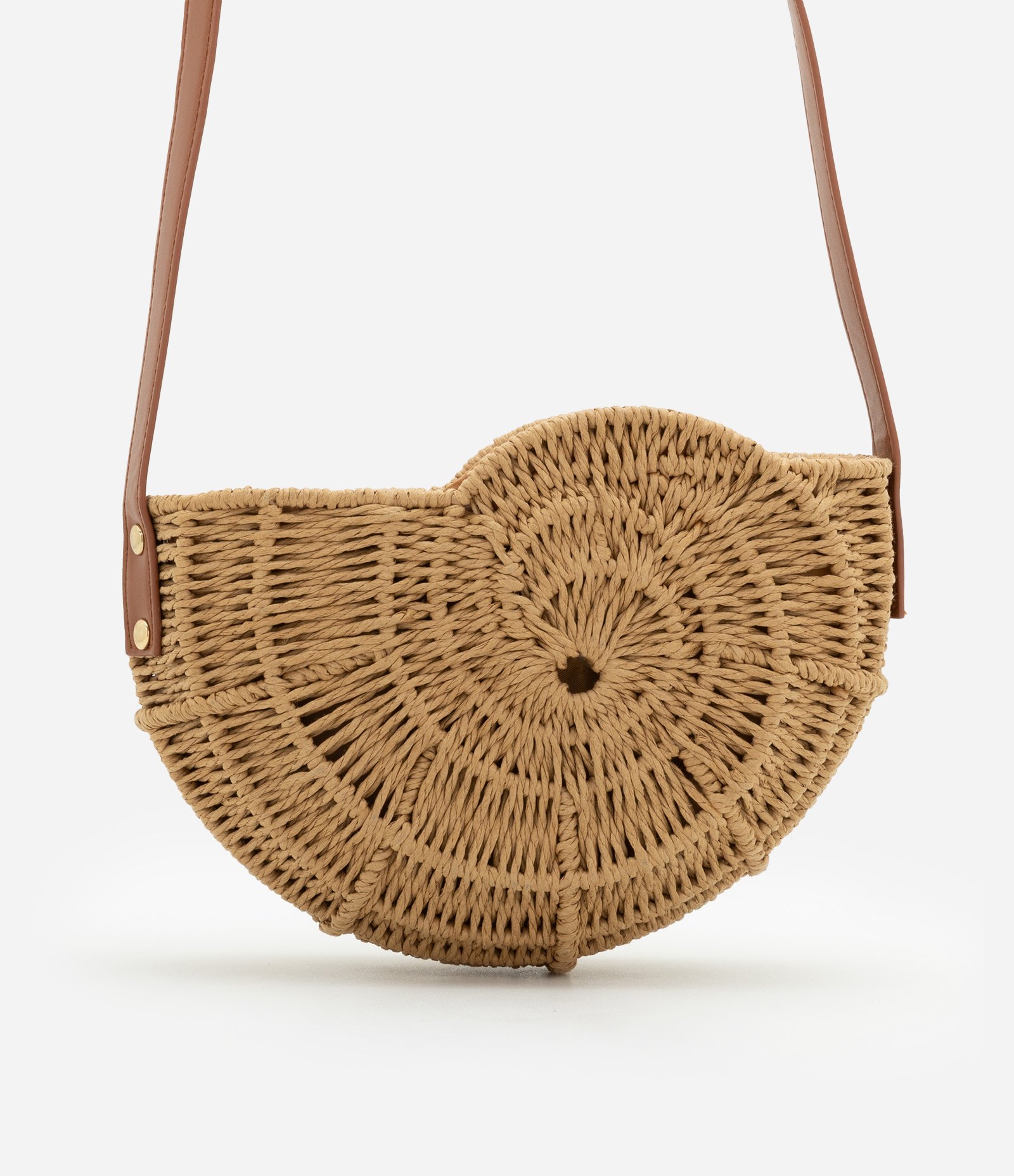 Bolsa em Palha de Praia em Forma de Concha Caracol com Alça de PU Bege 4