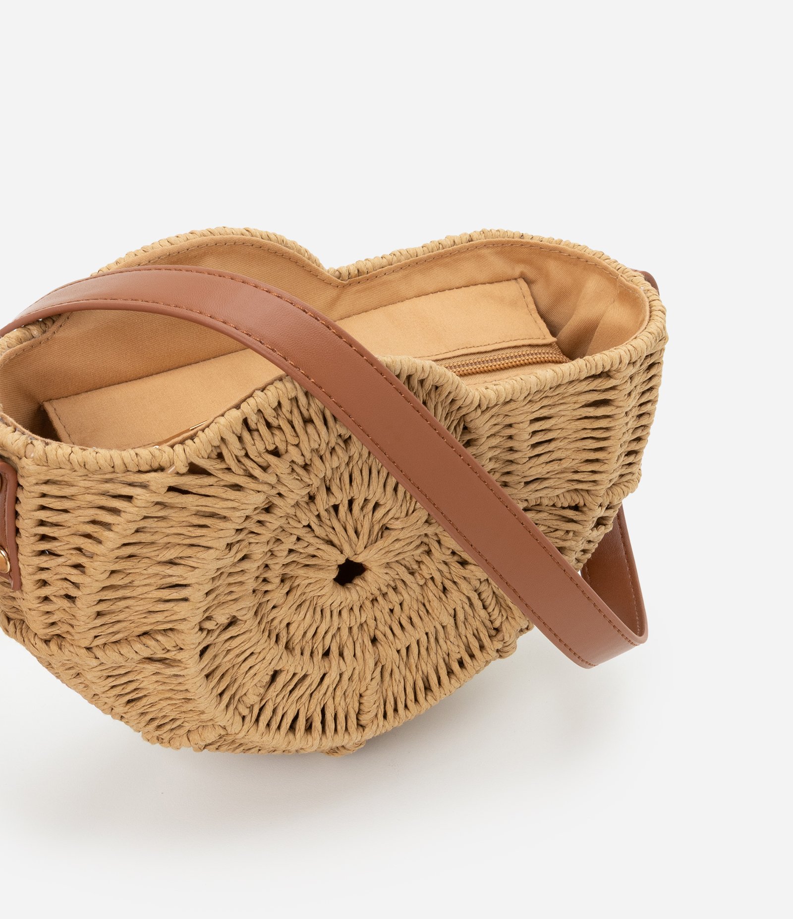 Bolsa em Palha de Praia em Forma de Concha Caracol com Alça de PU Bege 6