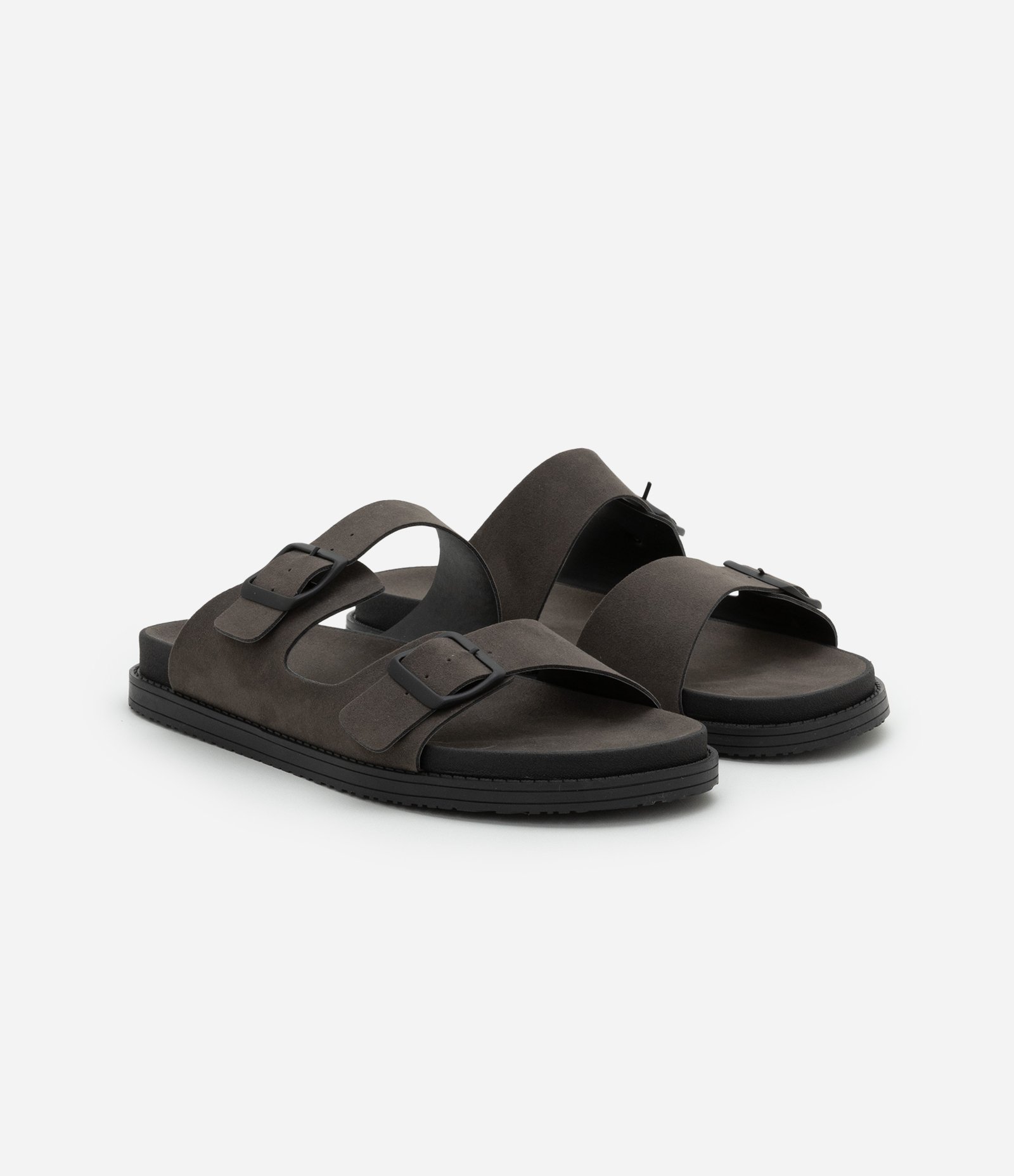 Sandália Slide em Material Sintético com Textura de Camurça Cinza 2