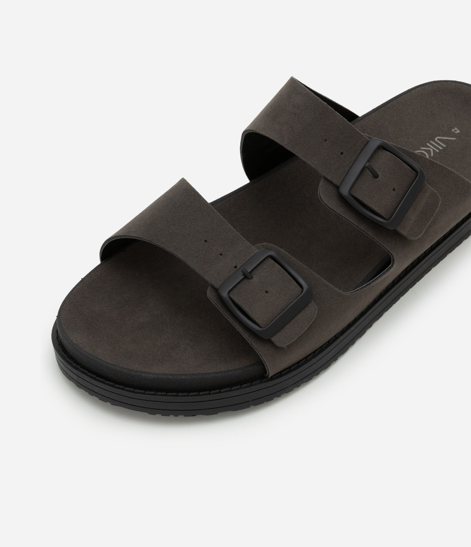 Sandália Slide em Material Sintético com Textura de Camurça Cinza 3