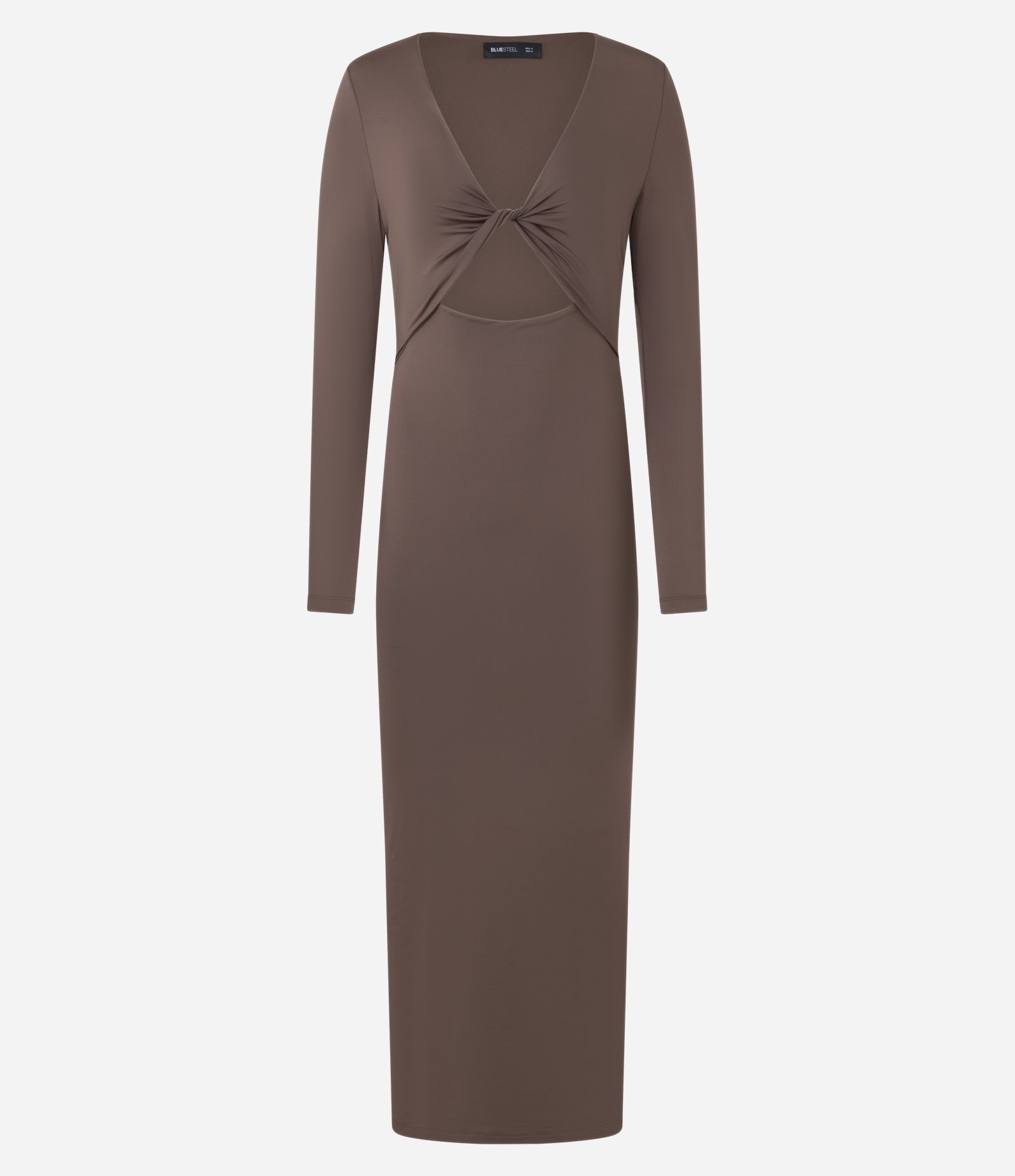 Vestido Longo em Microfibra com Torcido no Busto Marrom 6